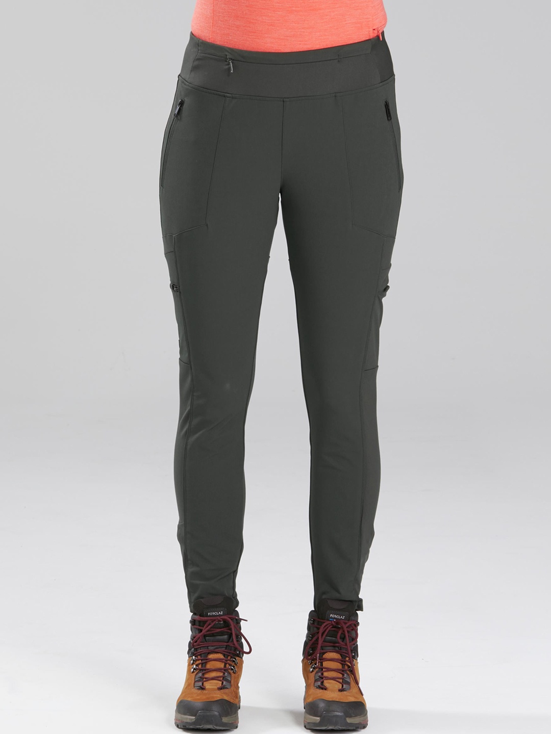 FORCLAZ By Decathlon Women Charcoal Black Slim Fit Solid Regular Trousers