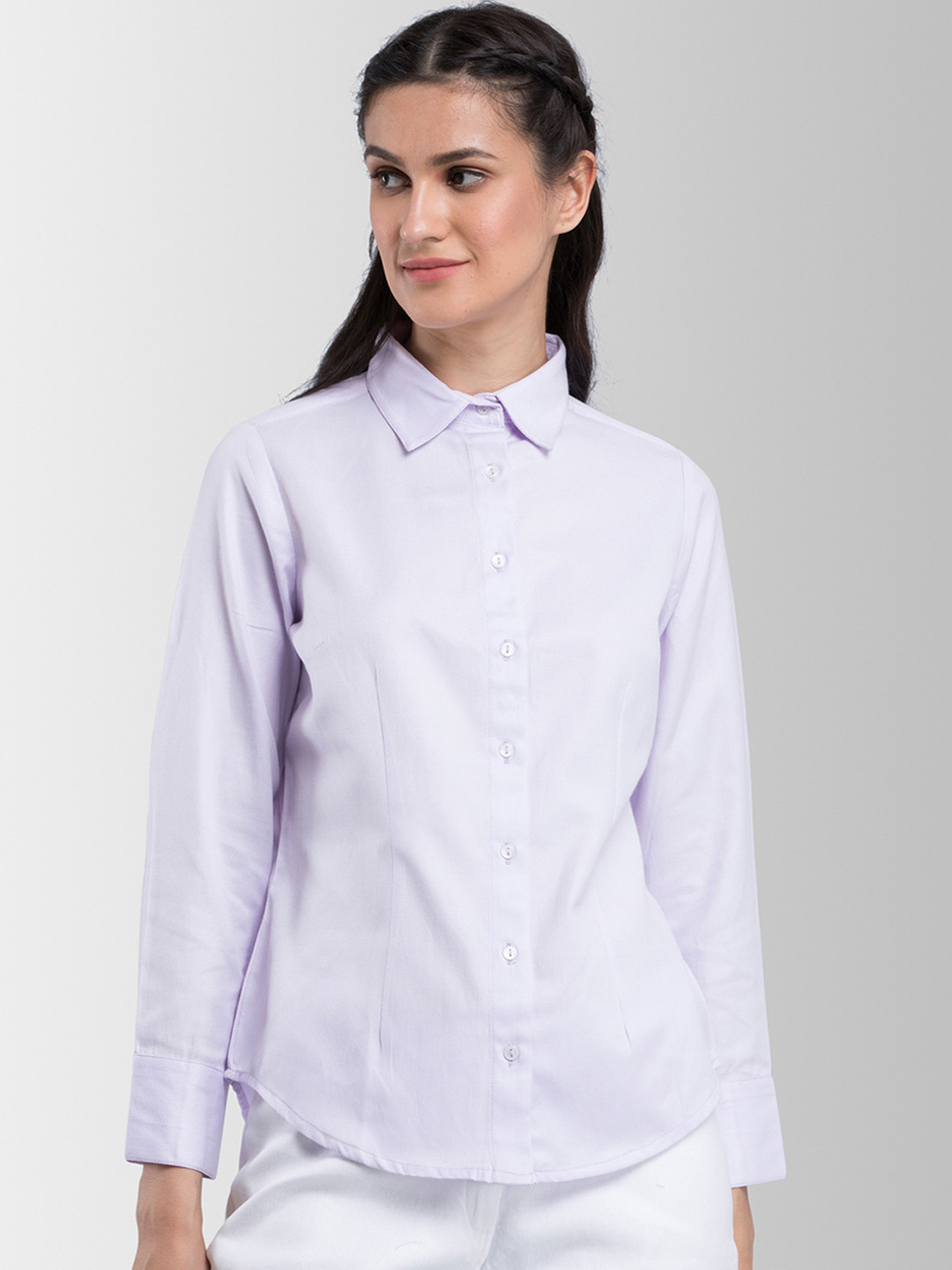 

FableStreet Women Purple Regular Fit Self Design Casual Shirt