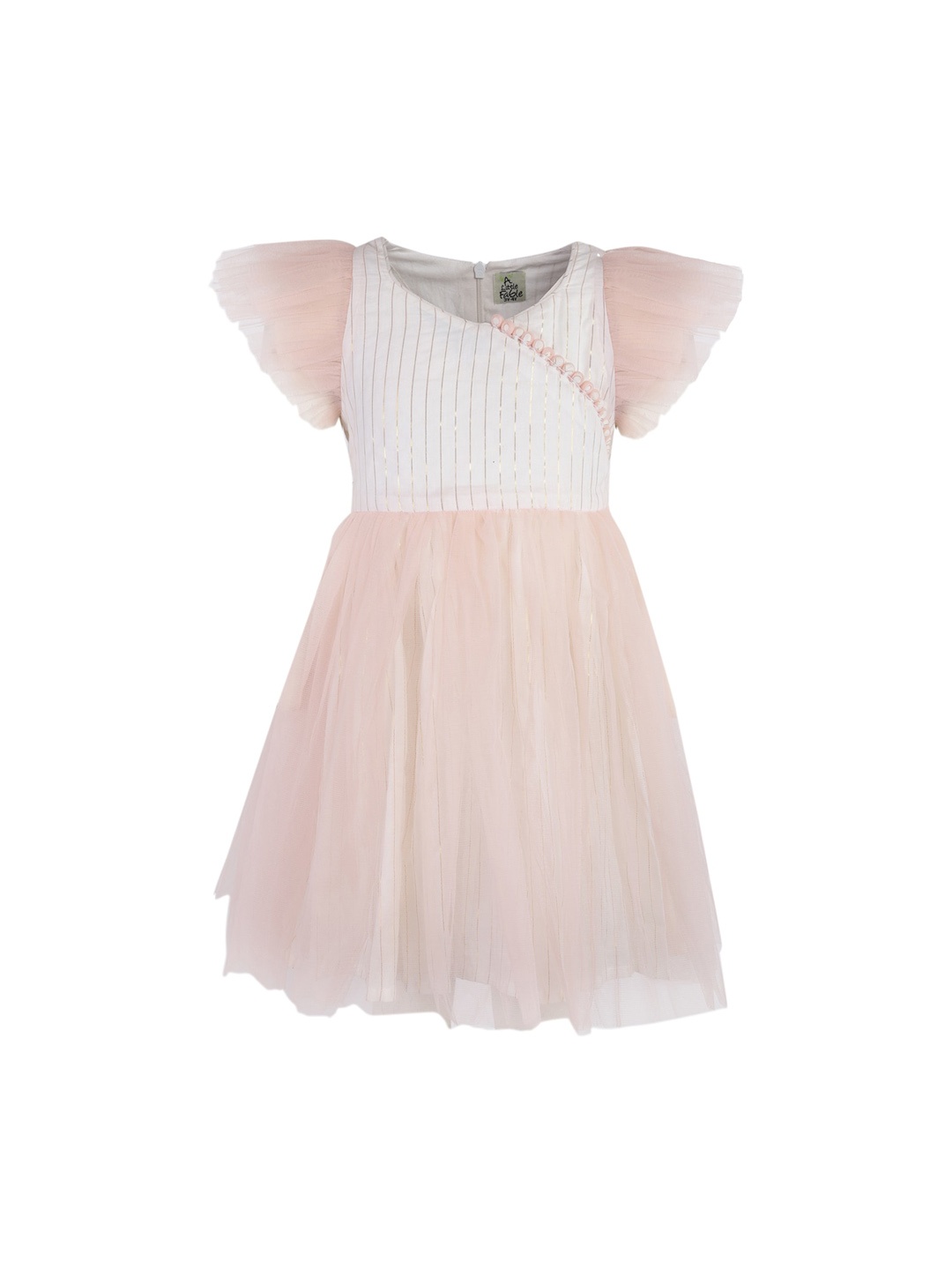 

A Little Fable Girls White & Pink Colourblocked Fit and Flare Dress