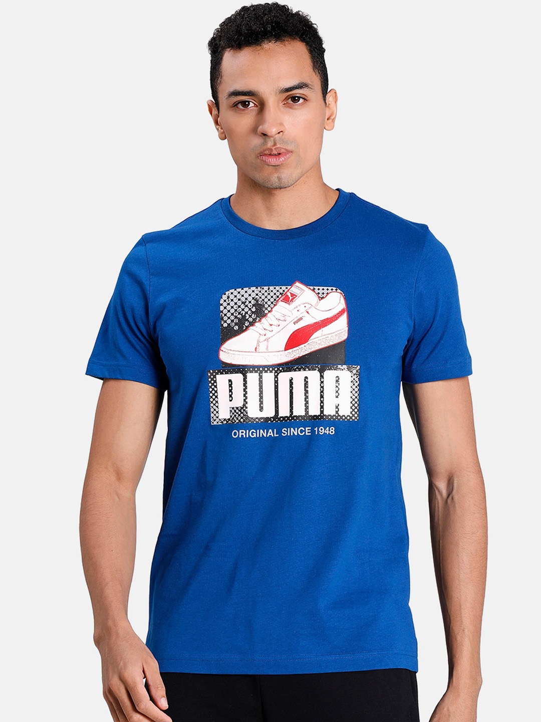 

Puma Men Blue Printed Round Neck PUMA Sneaker Graphic Tee