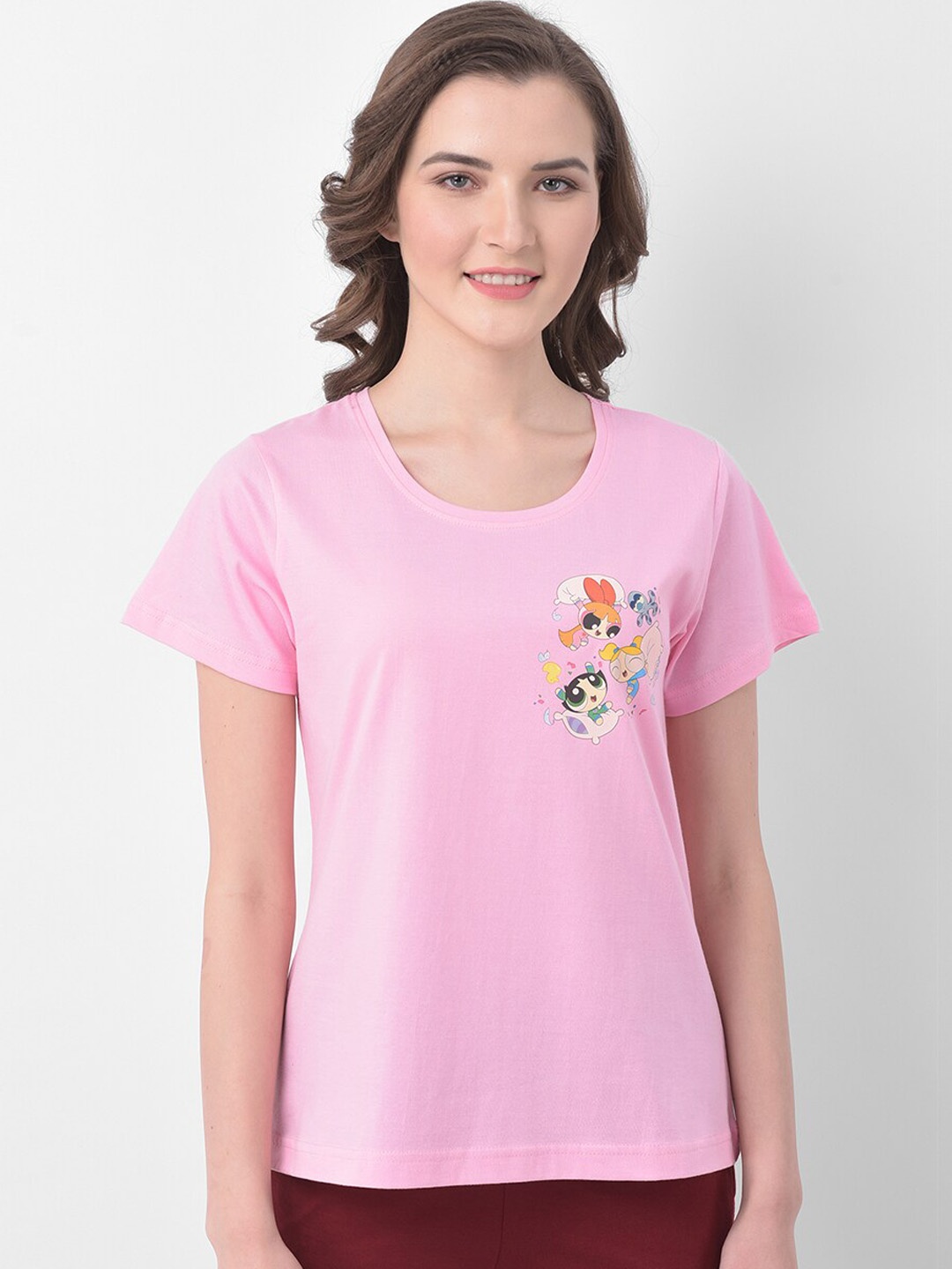 

Clovia Women Pink Powerpuff Girls Printed Lounge T-shirt