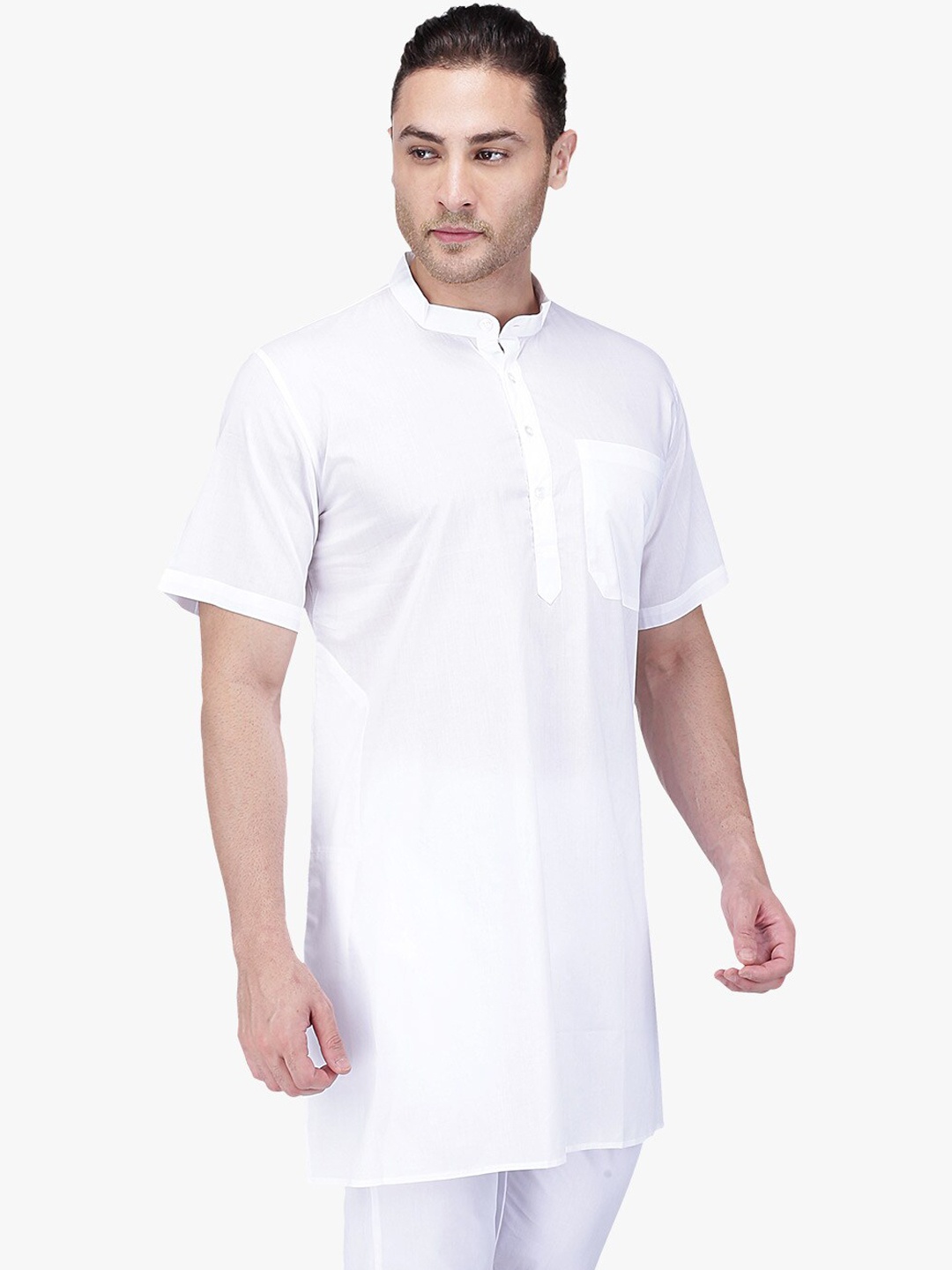 

RAJUBHAI HARGOVINDAS Men White Solid Straight Kurta