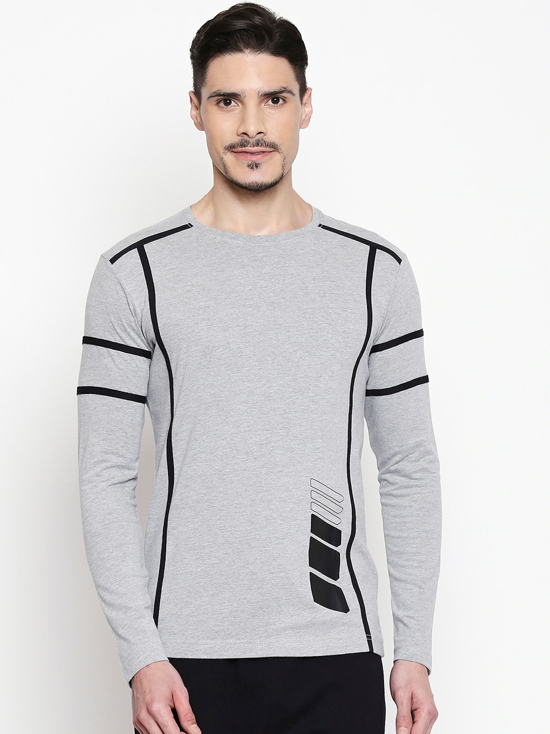 

Mufti Men Grey Melange Printed Round Neck T-shirt