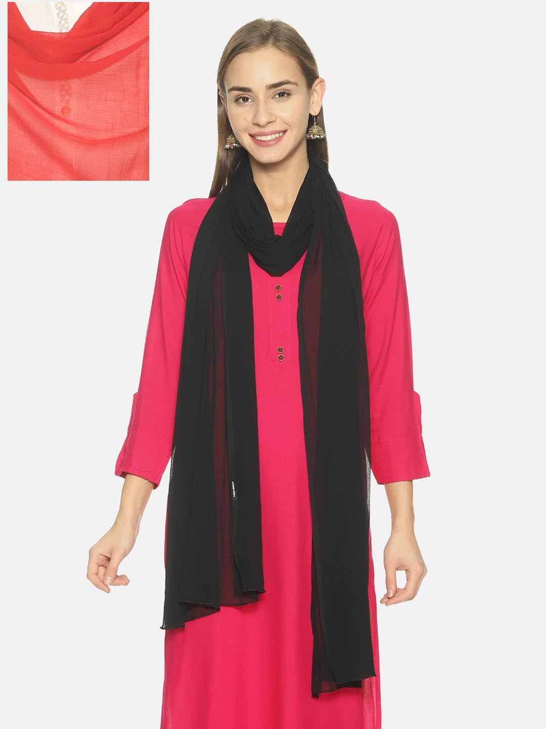 

TWIN BIRDS Women Pack Of 2 Solid Dupatta, Black
