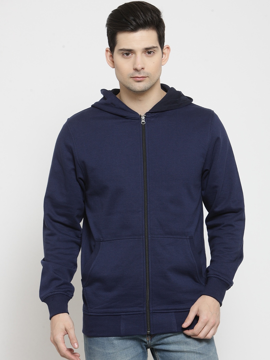 

Kalt Men Navy Blue Solid Hooded Sweatshirt
