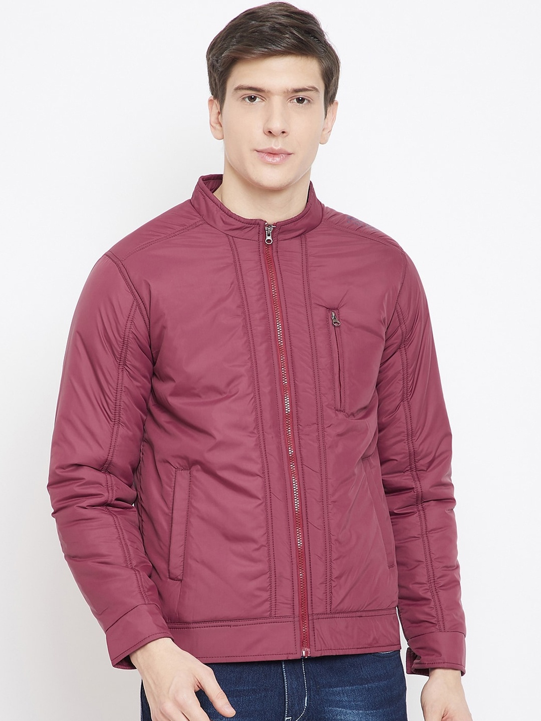 

Adobe Men Burgundy Solid Lightweight Padded Jacket