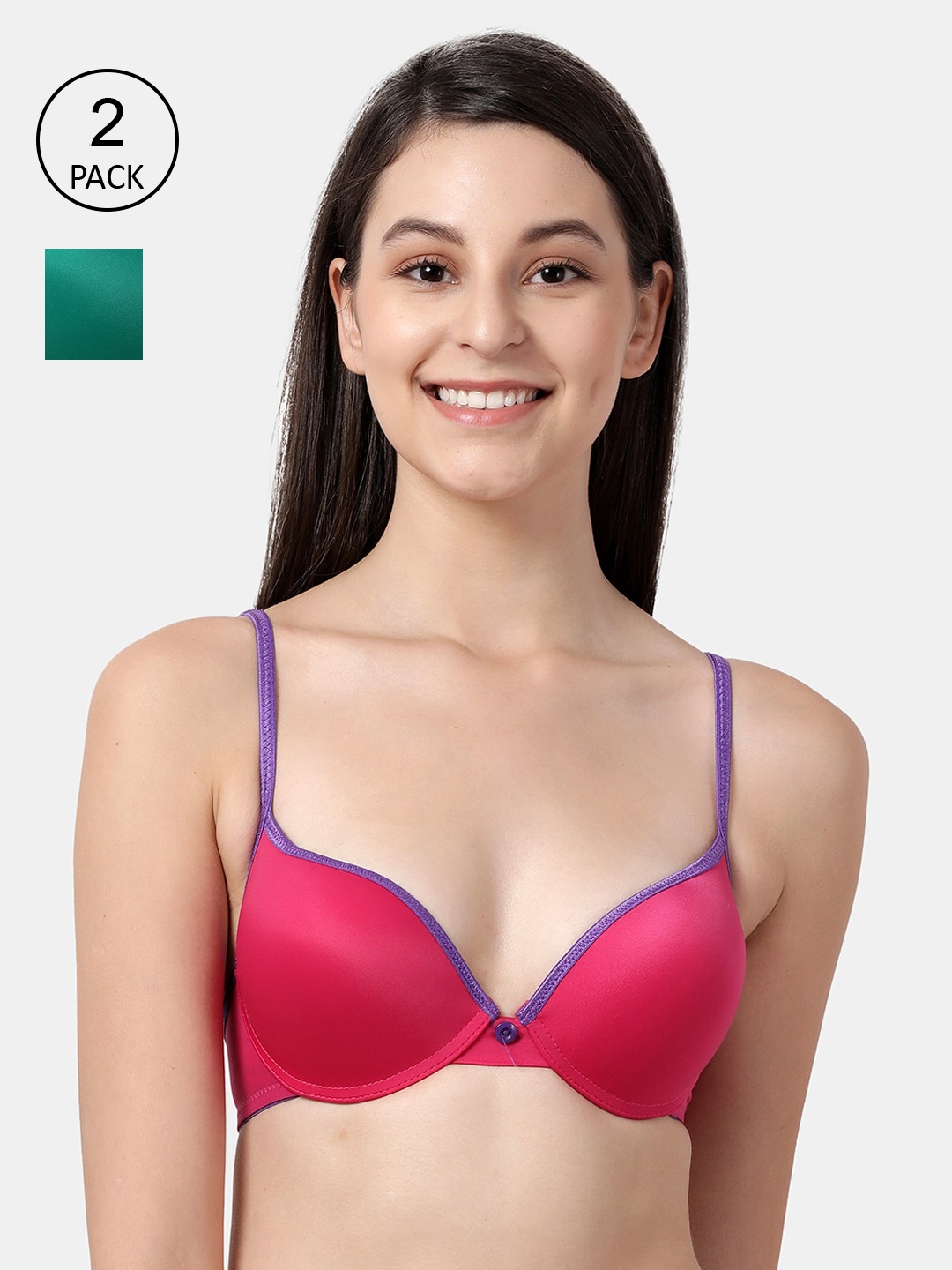 

Susie Pack of 2 Pink & Green Solid Underwired & Heavily Padded Push-up Bras susi-com-208