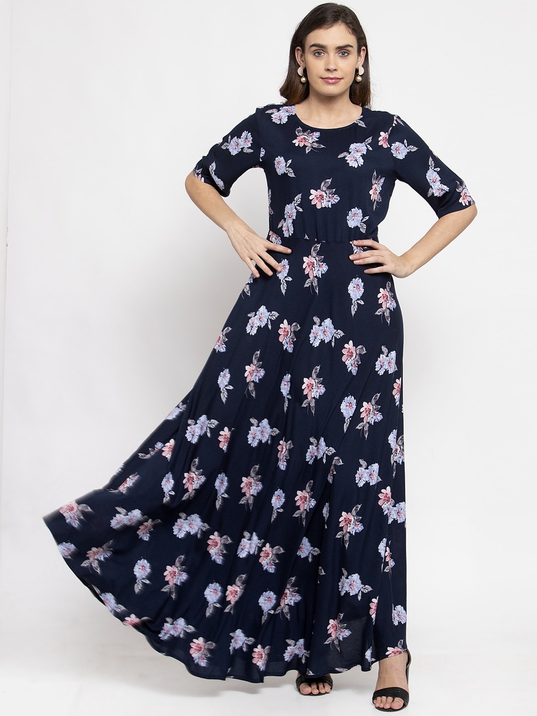 

Purple State Women Navy Blue Printed Maxi Dress