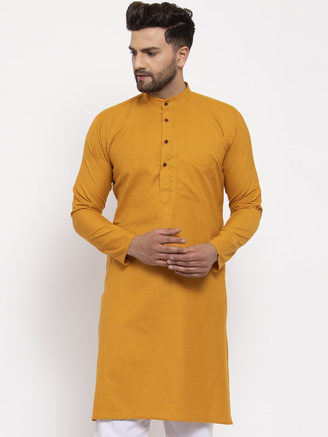 

Jompers Men Mustard Yellow Solid Straight Kurta
