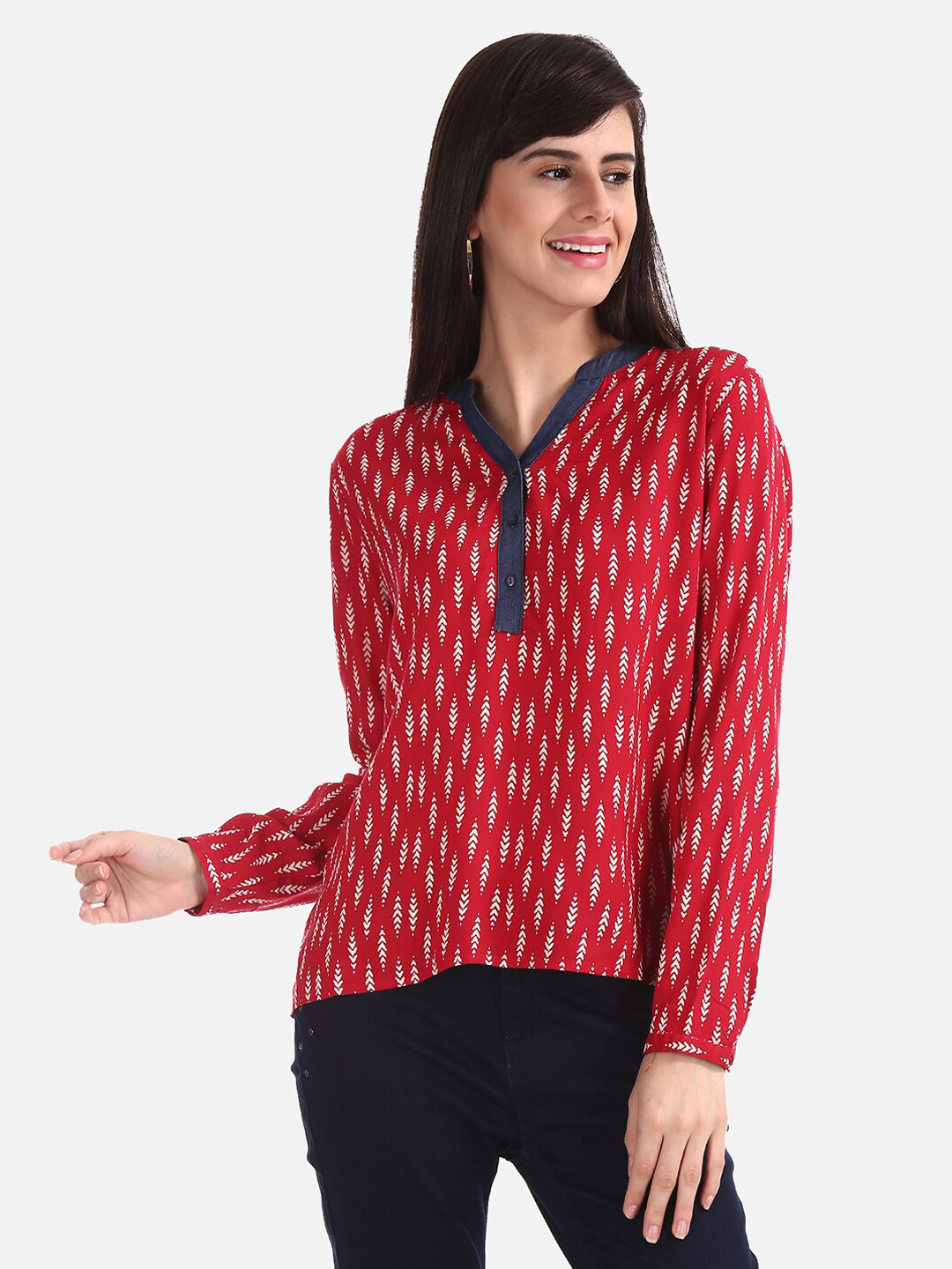

Cherokee Women Red Printed A-Line Top