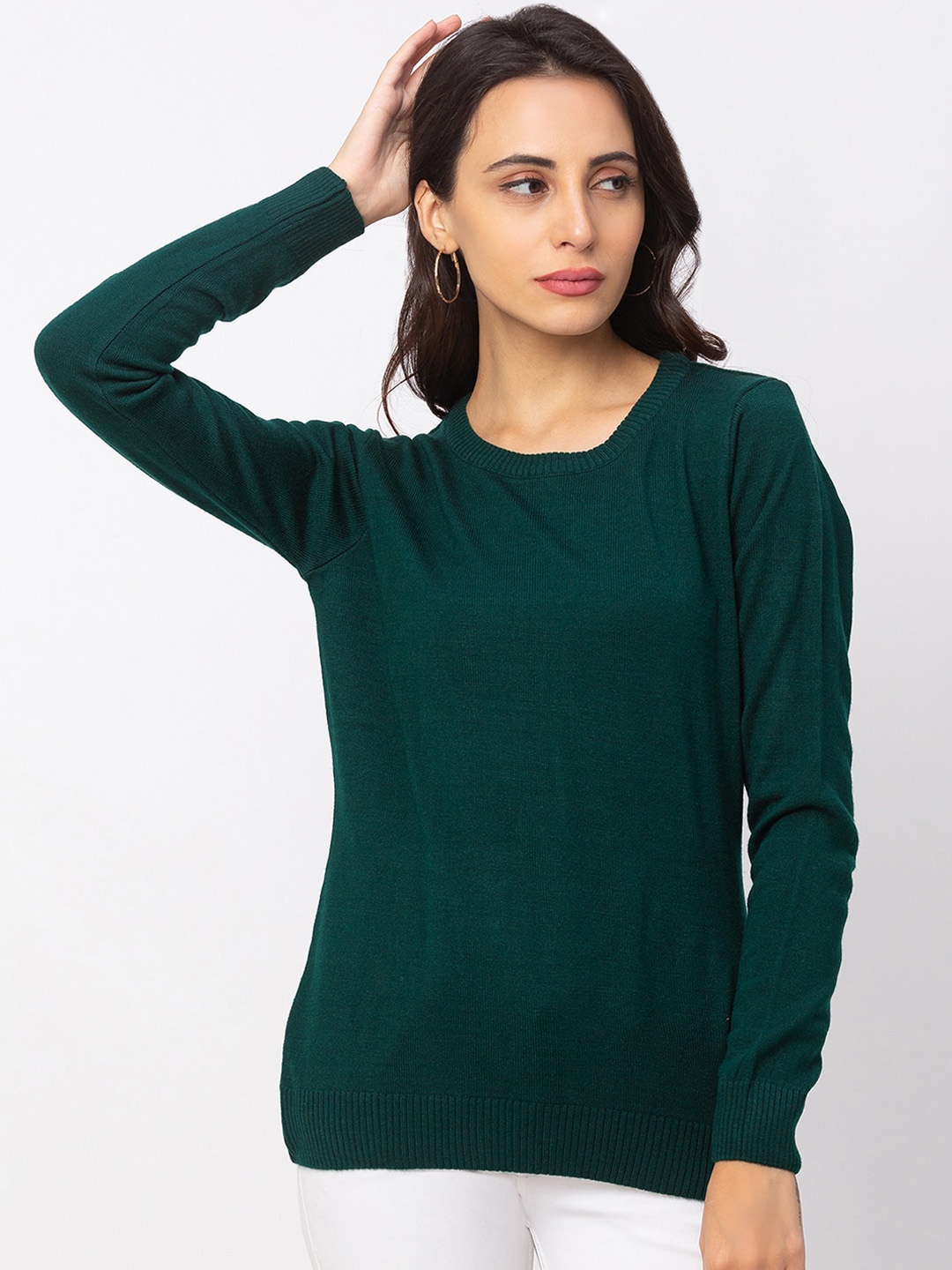 

Globus Women Green Solid Pullover Sweater