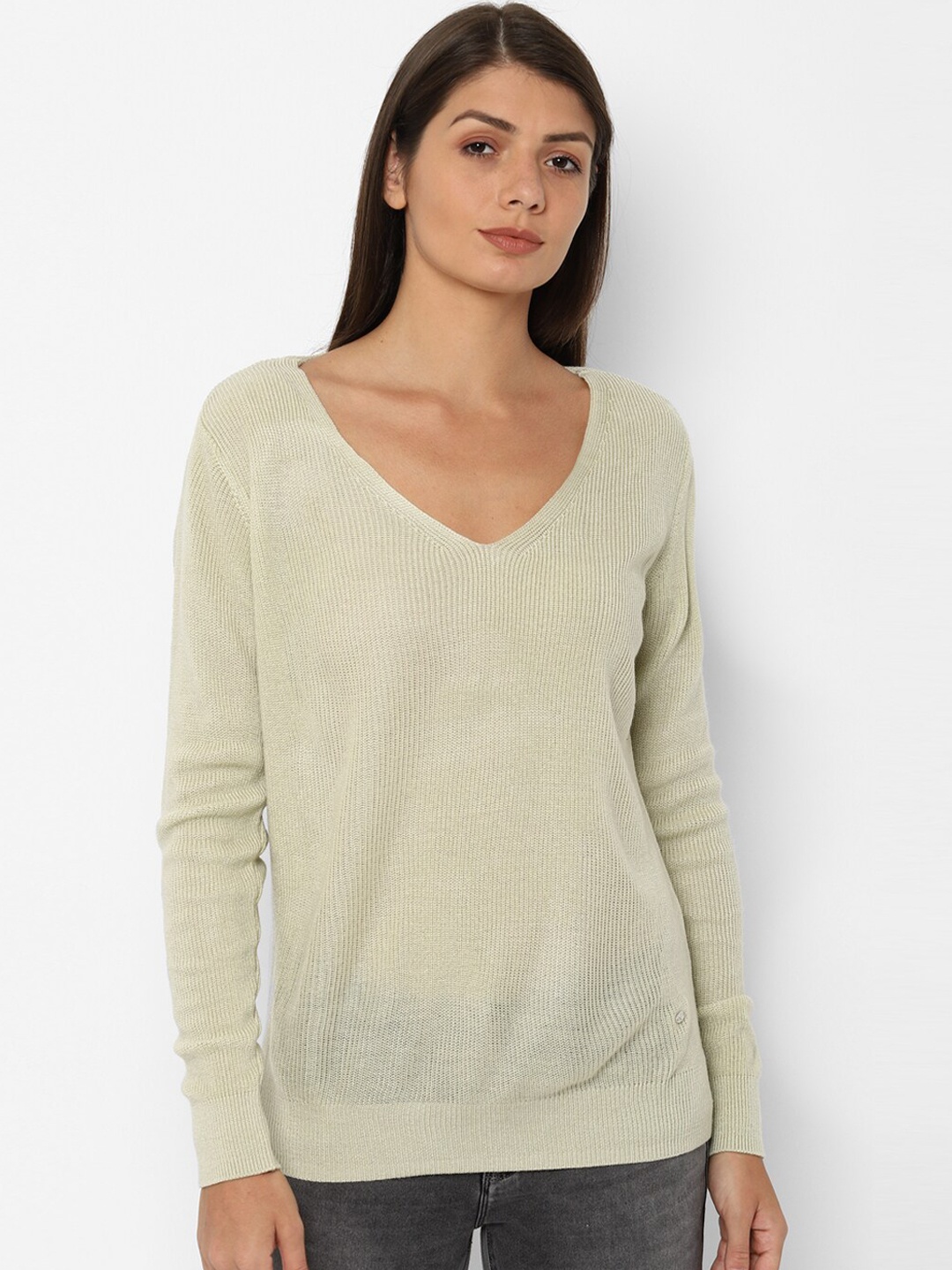 

Allen Solly Woman Women Beige Solid Pullover Sweater