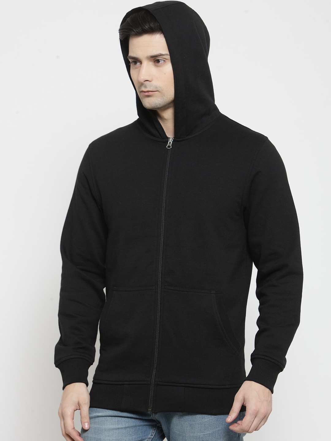 

Kalt Men Black Solid Hooded Sweatshirt