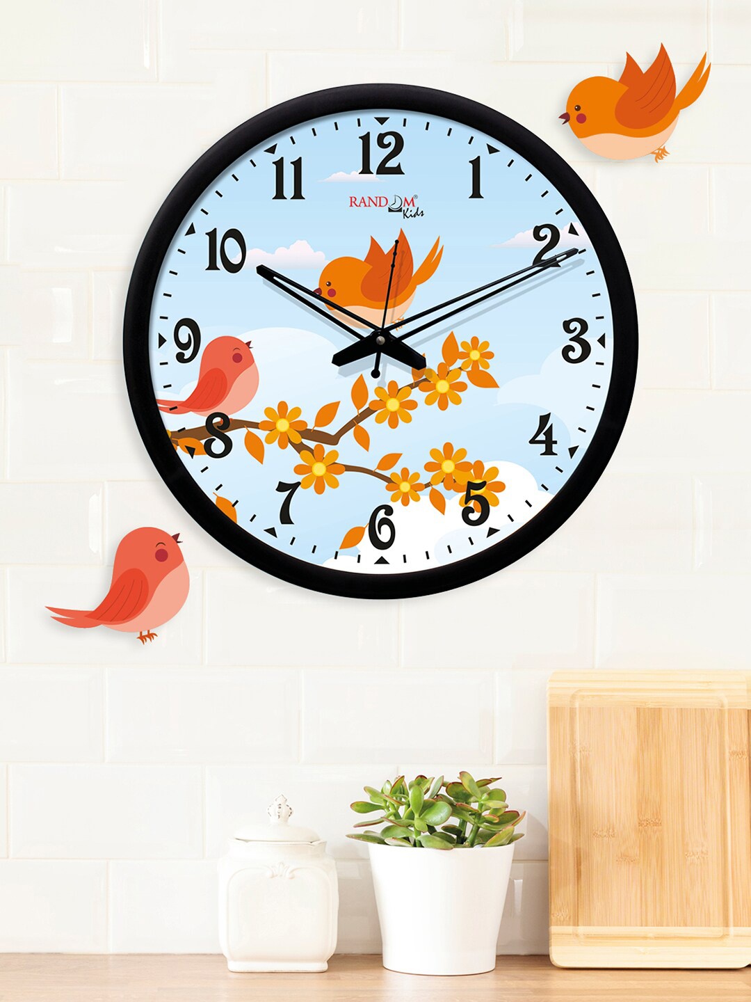 RANDOM Black Round Printed Analogue Wall Clock