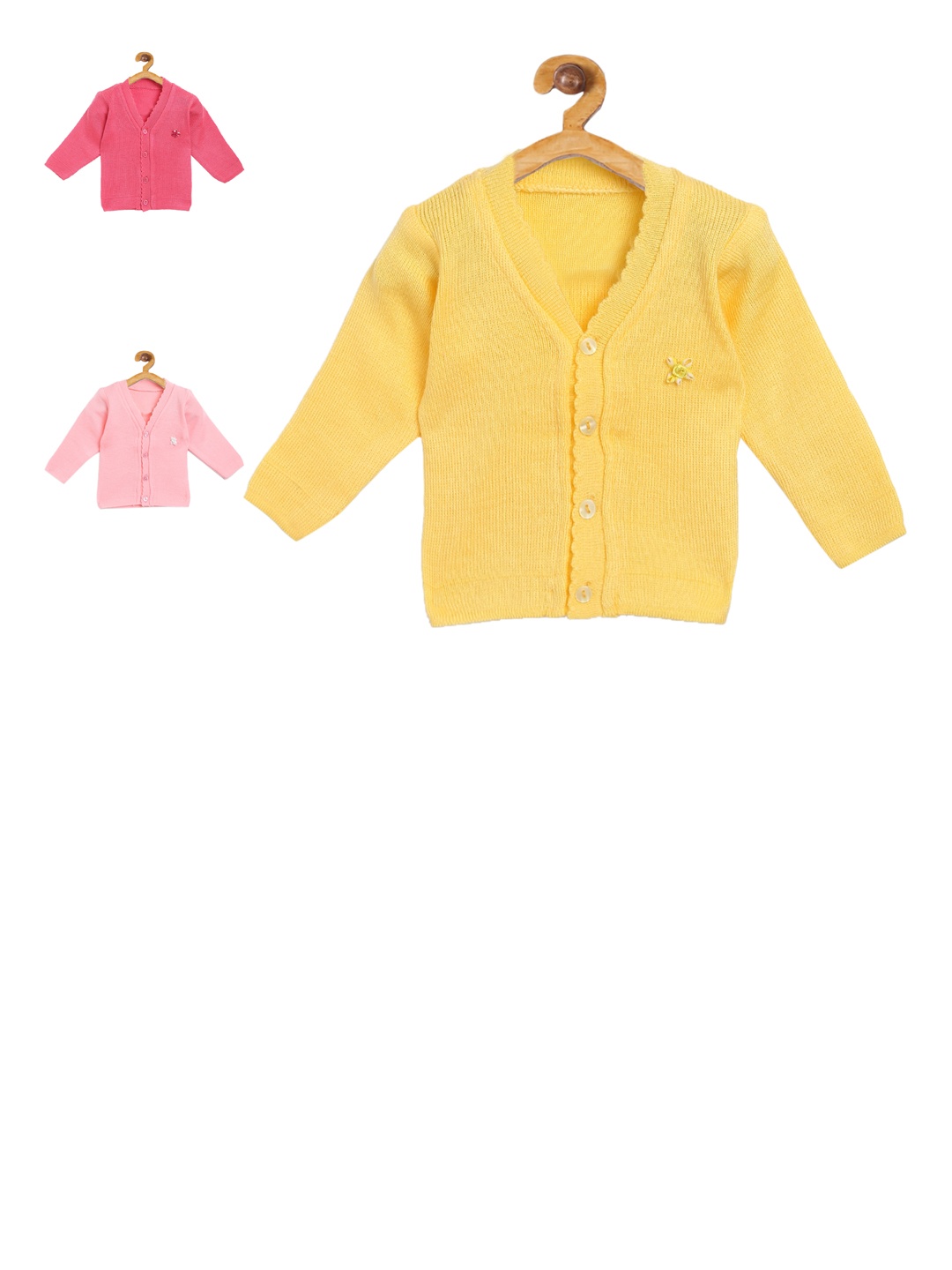 

FABNEST Kids Pack Of 3 Solid Sustainable Acrylic Cardigan Sweaters, Yellow