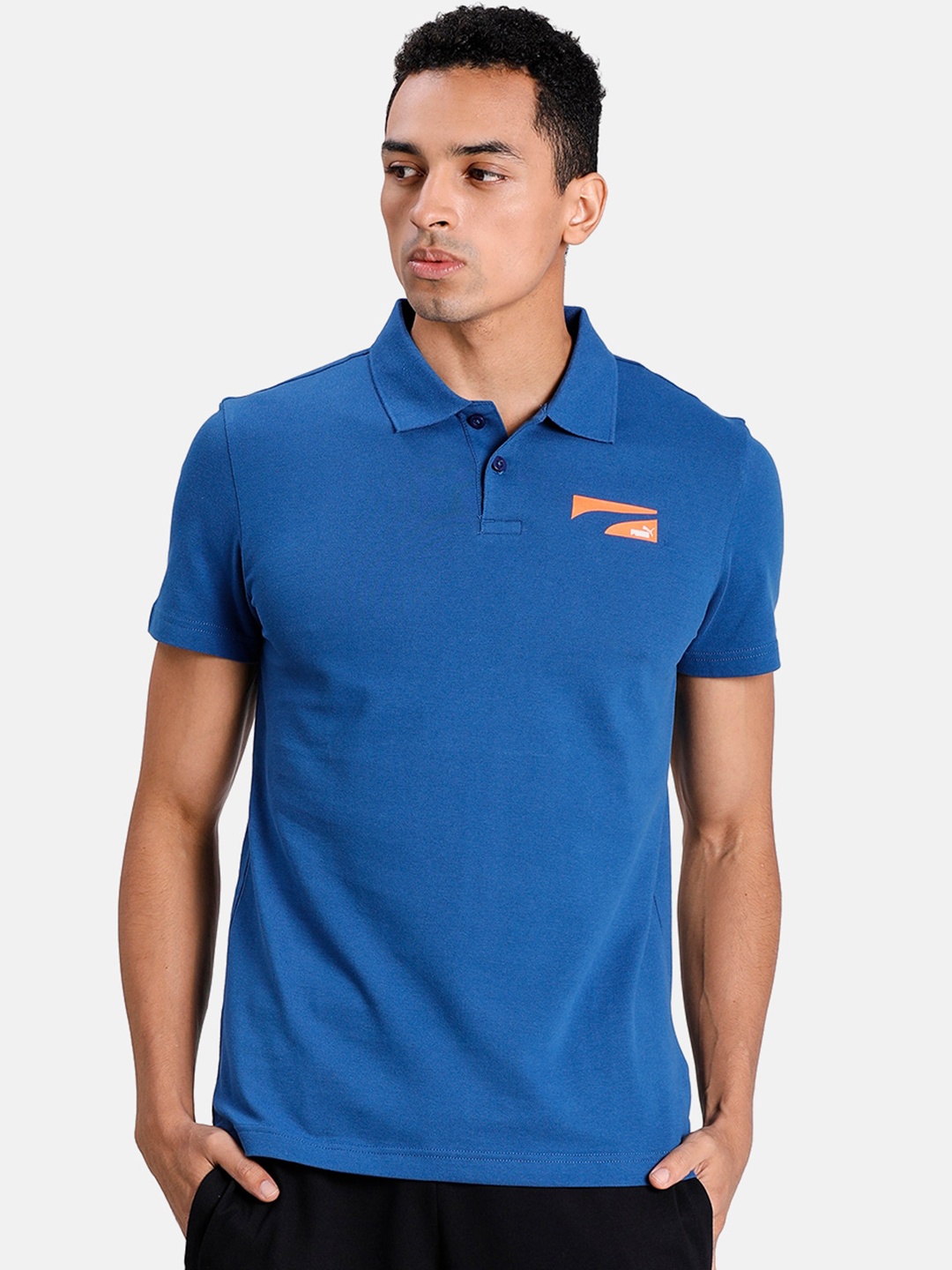 

Puma Men Blue Solid Polo Collar T-shirt