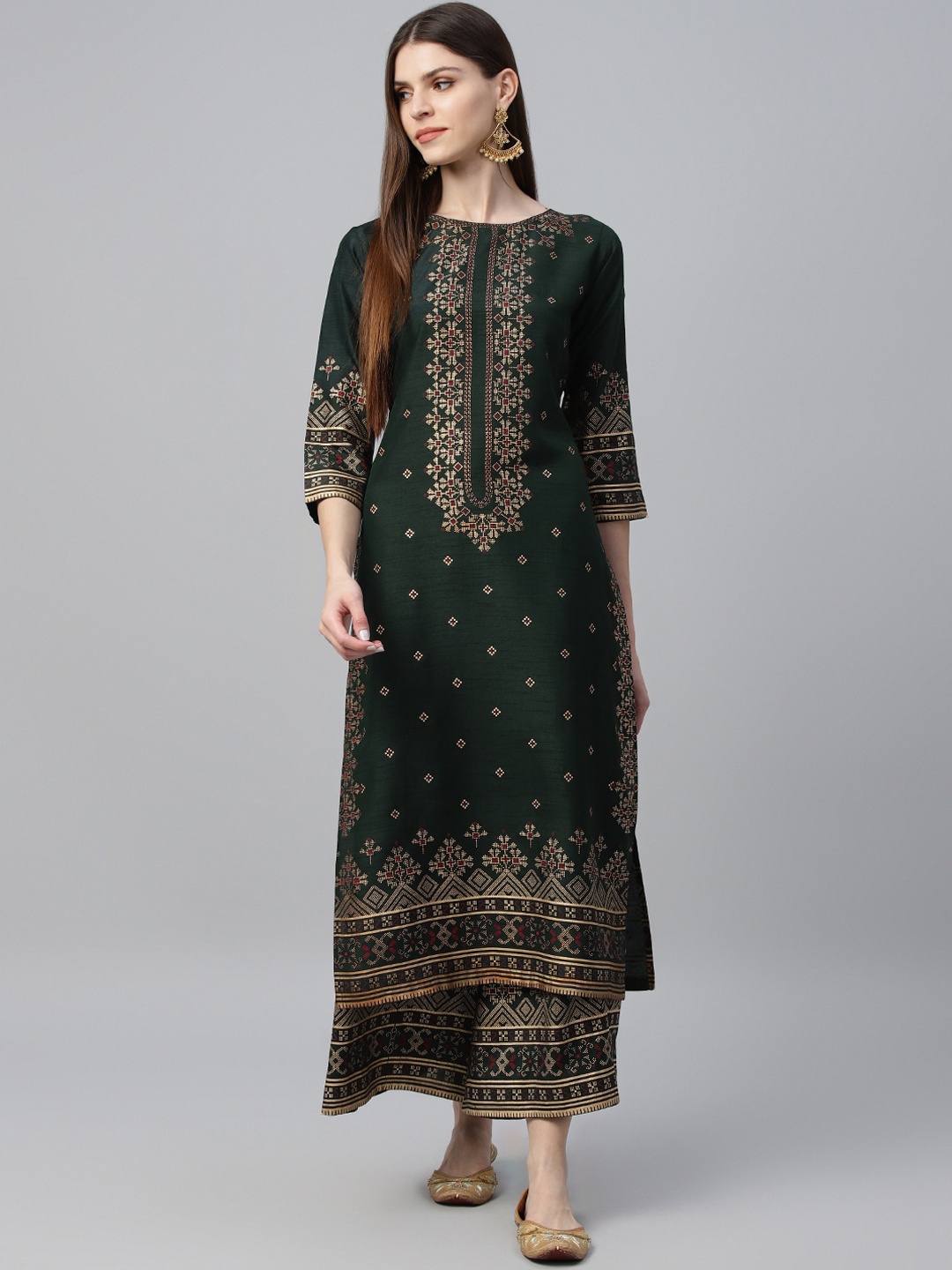 

Libas Women Green & Beige Printed Kurta with Palazzos