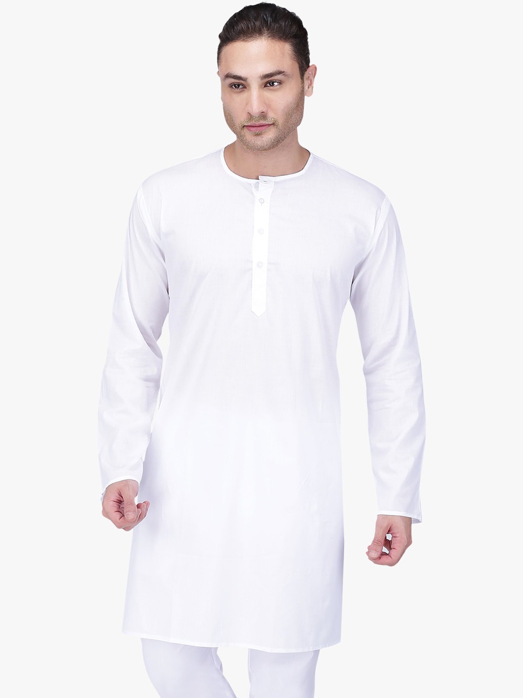

RAJUBHAI HARGOVINDAS Men White Solid Straight Kurta
