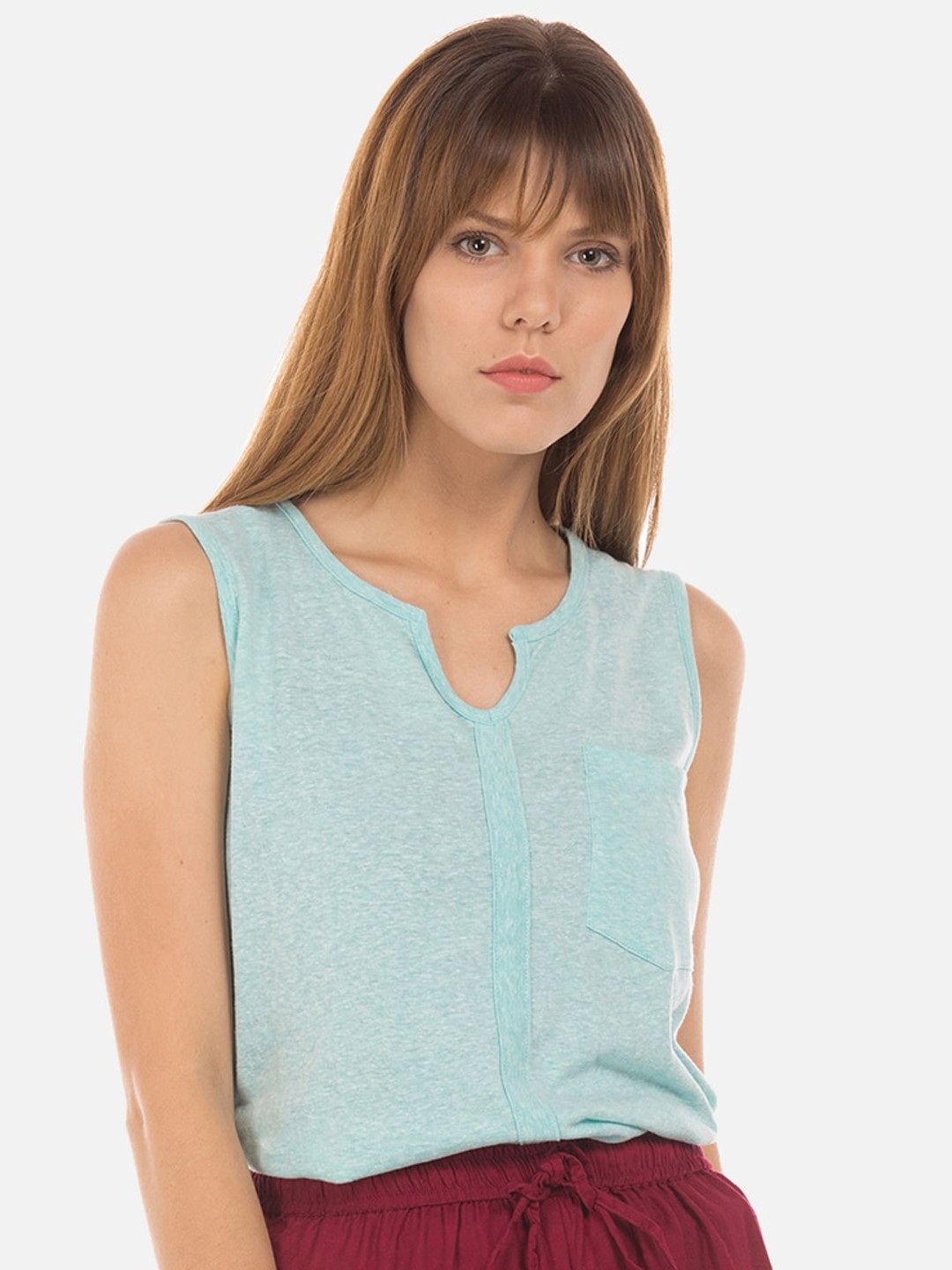 

Cherokee Women Sea Green Solid Top