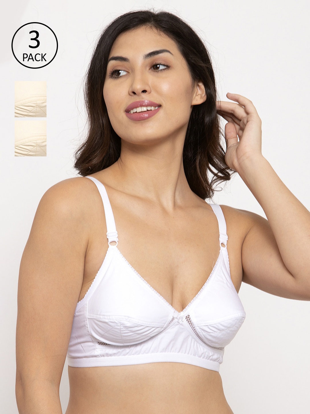 

Innocence White & Beige Pack of 3 Beginners Bra BBAPLIN90610_28B