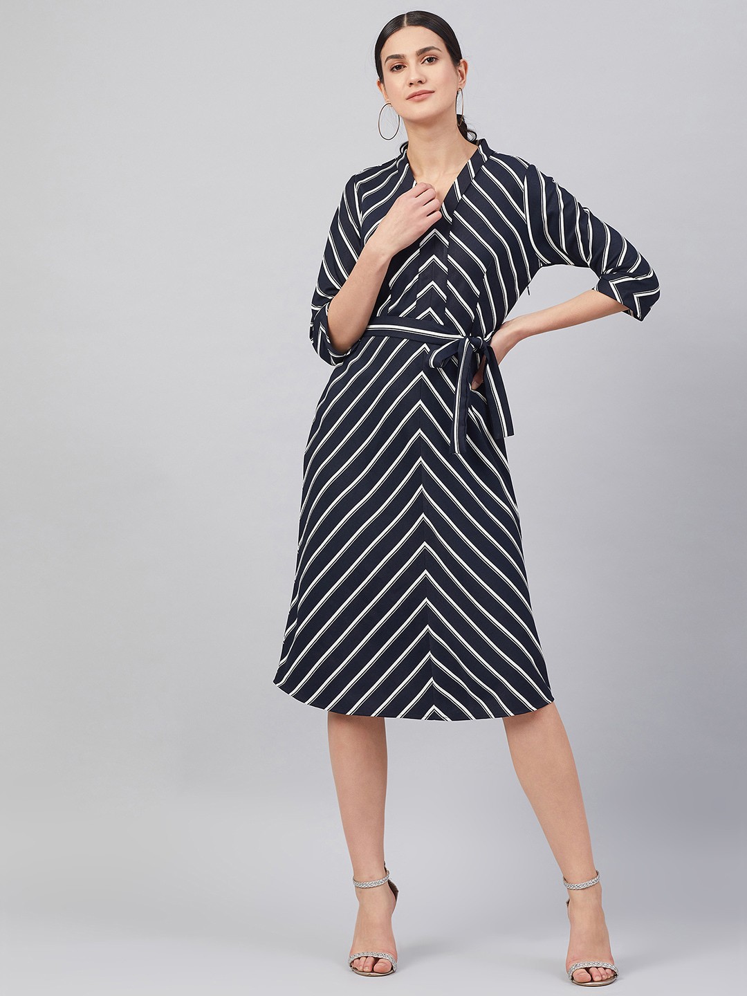 

Marie Claire Women Navy Blue & White Striped A-Line Dress