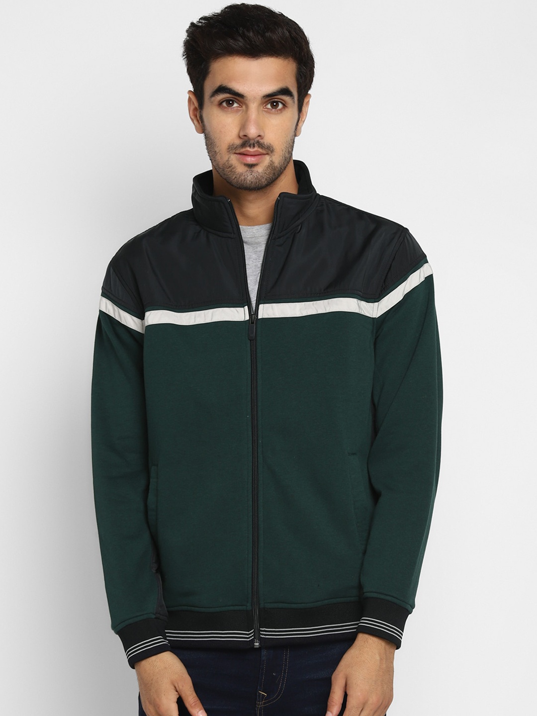 

Octave Men Green & Black Colourblocked Sweatshirt