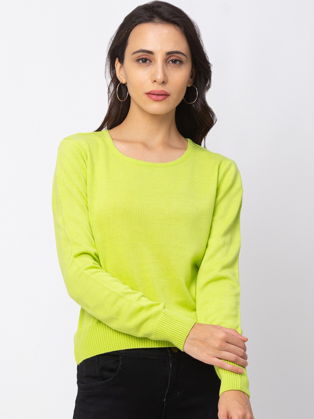 

Globus Women Lime Green Solid Knitted Pullover