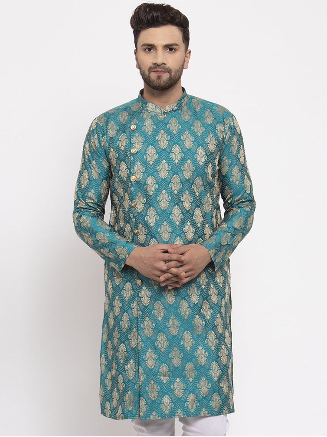 

Jompers Men Green Printed Straight Kurta