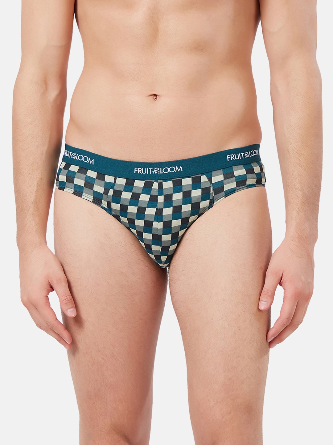 

Fruit of the loom Men Teal-Blue & White Checked Basic Briefs MHB13-A2P5