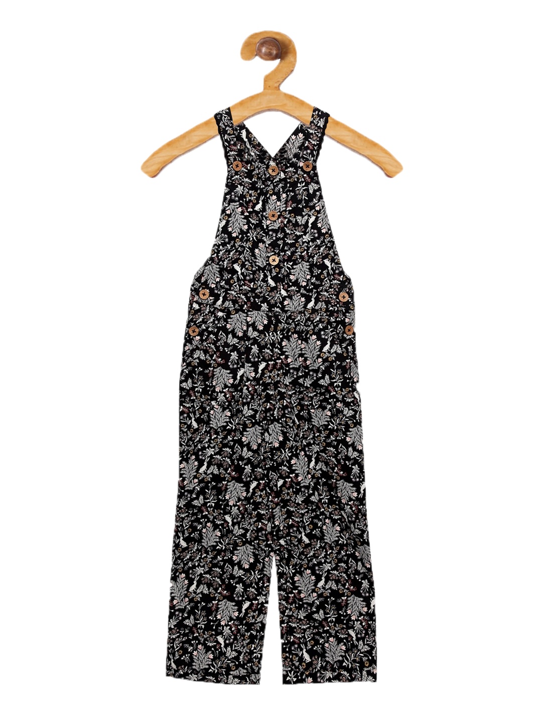 

Cherry Crumble Girls Black Printed Basic Jumpsuit