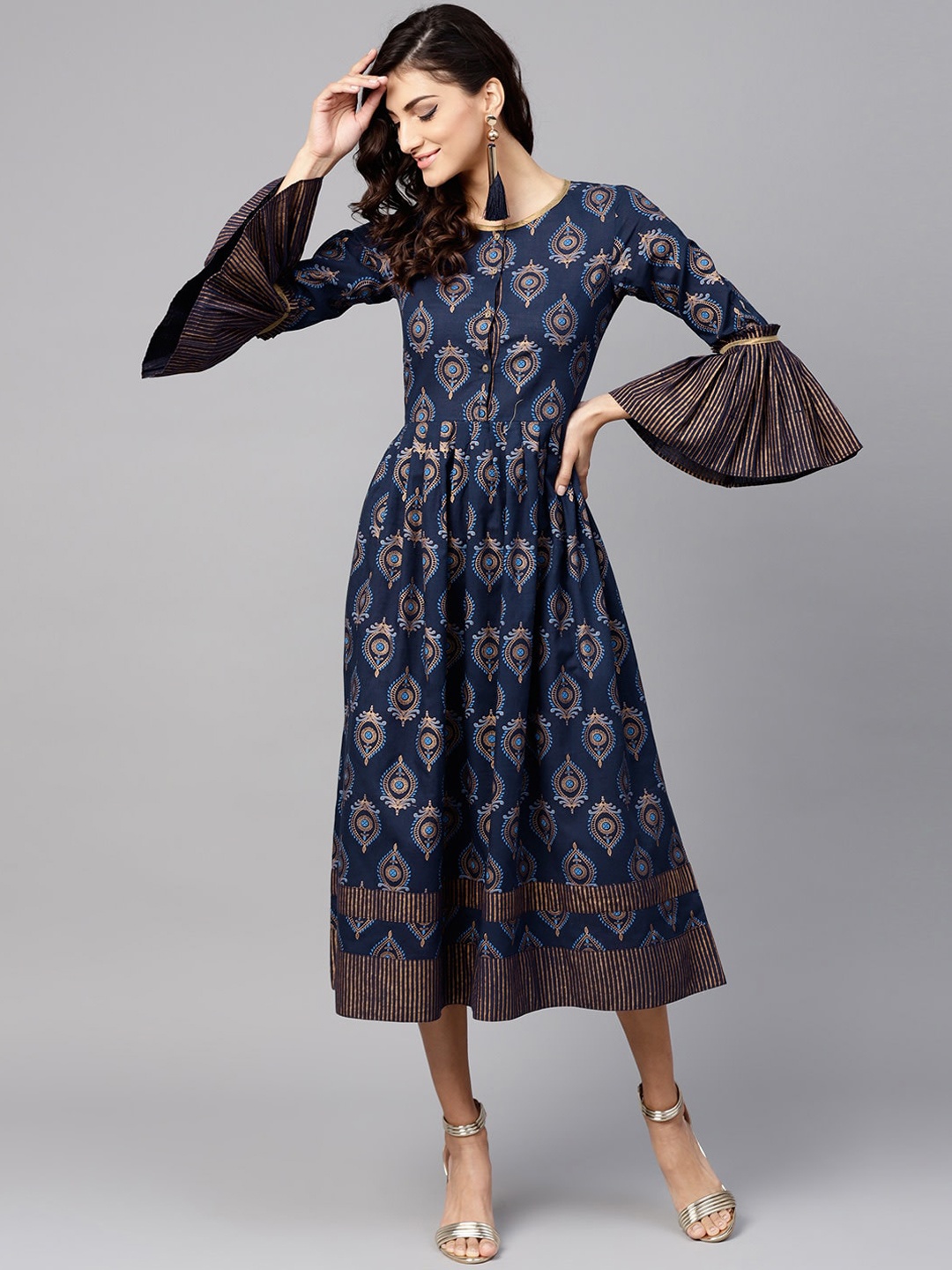 

Tulsattva Women Navy Blue Printed A-Line Dress