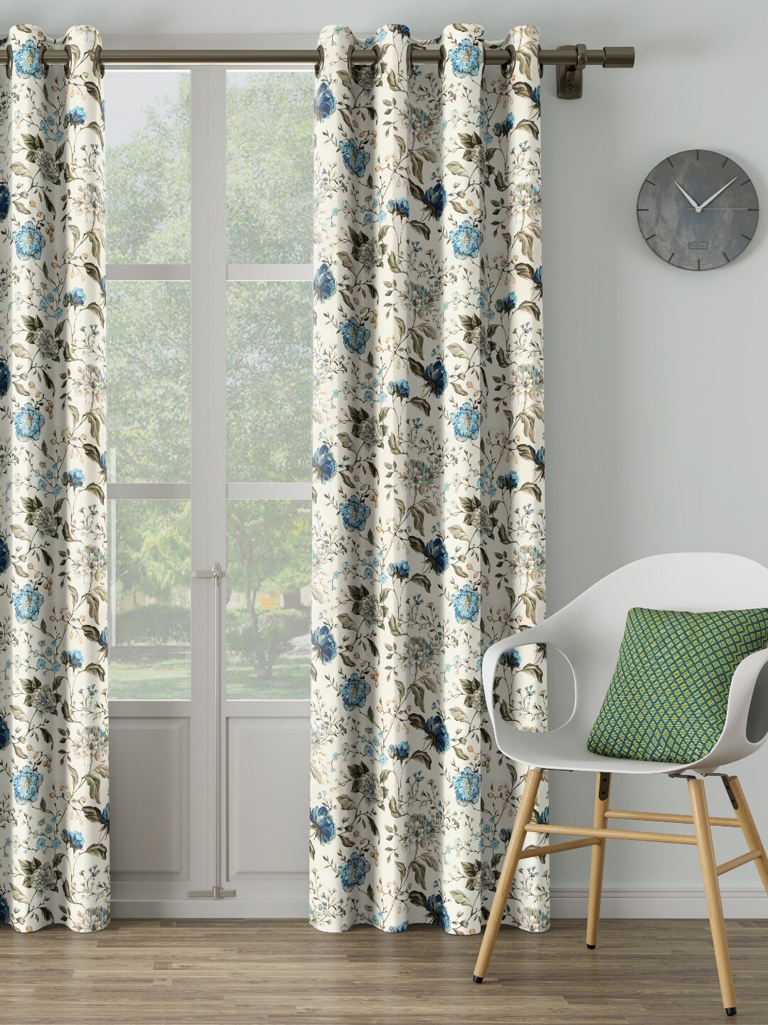 

DDecor Cream-Coloured Floral Single Door Curtain