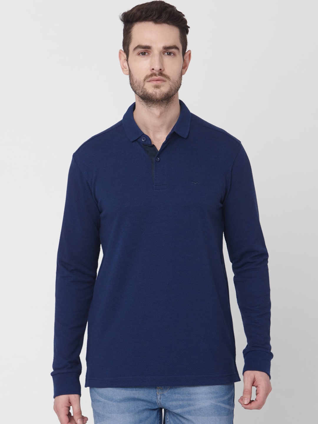 

Mufti Men Blue Solid Polo Collar T-shirt
