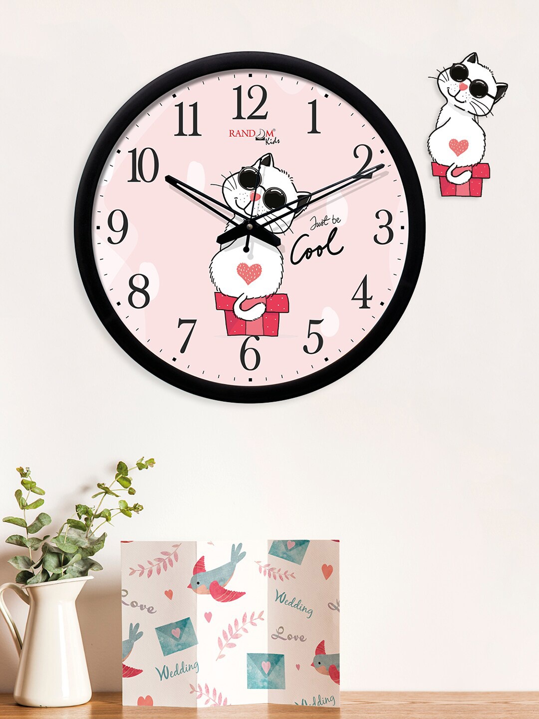 RANDOM Black & Pink Round Printed 30.48 cm Analogue Wall Clock