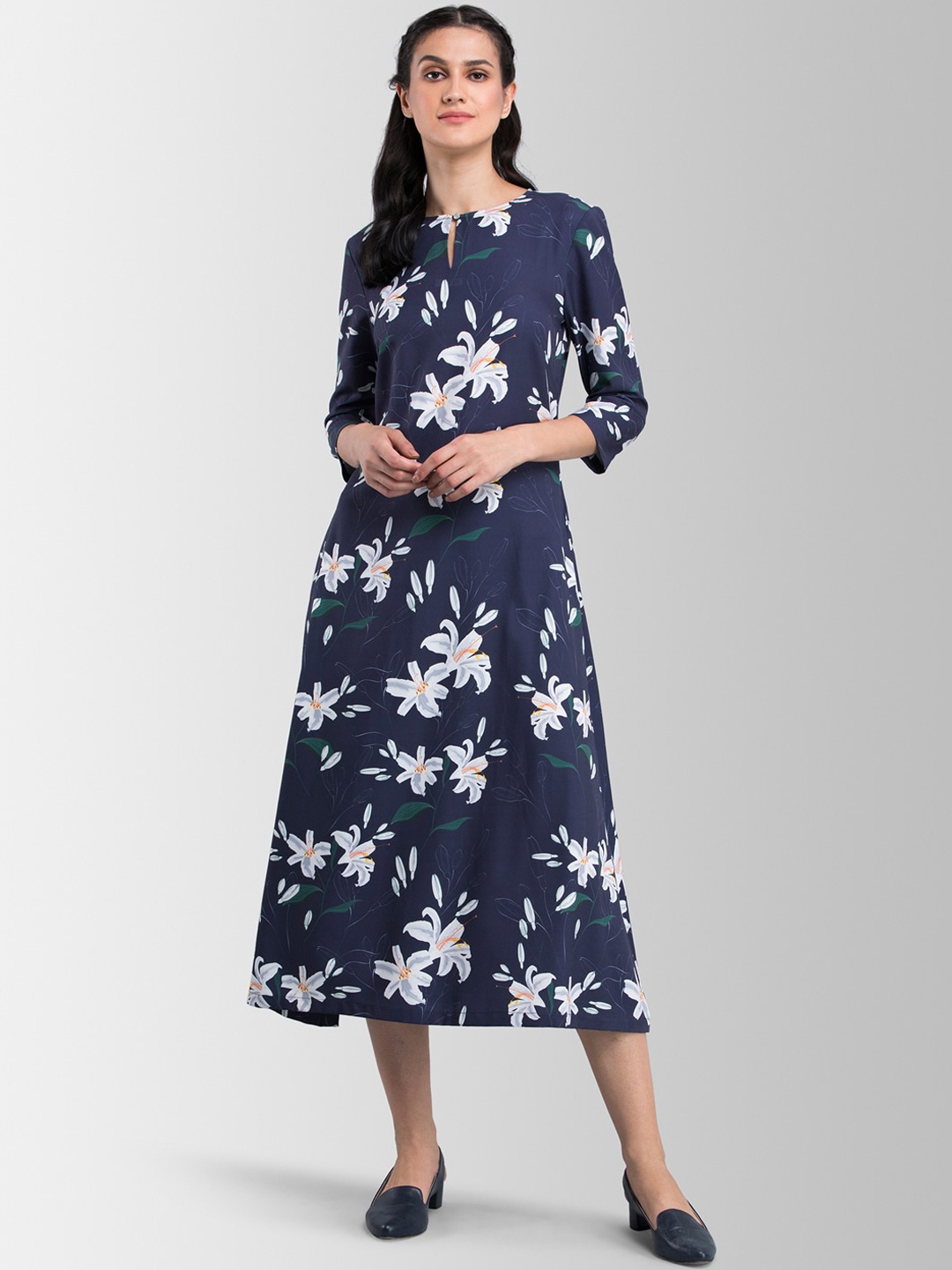 

FableStreet Women Blue Printed A-Line Dress
