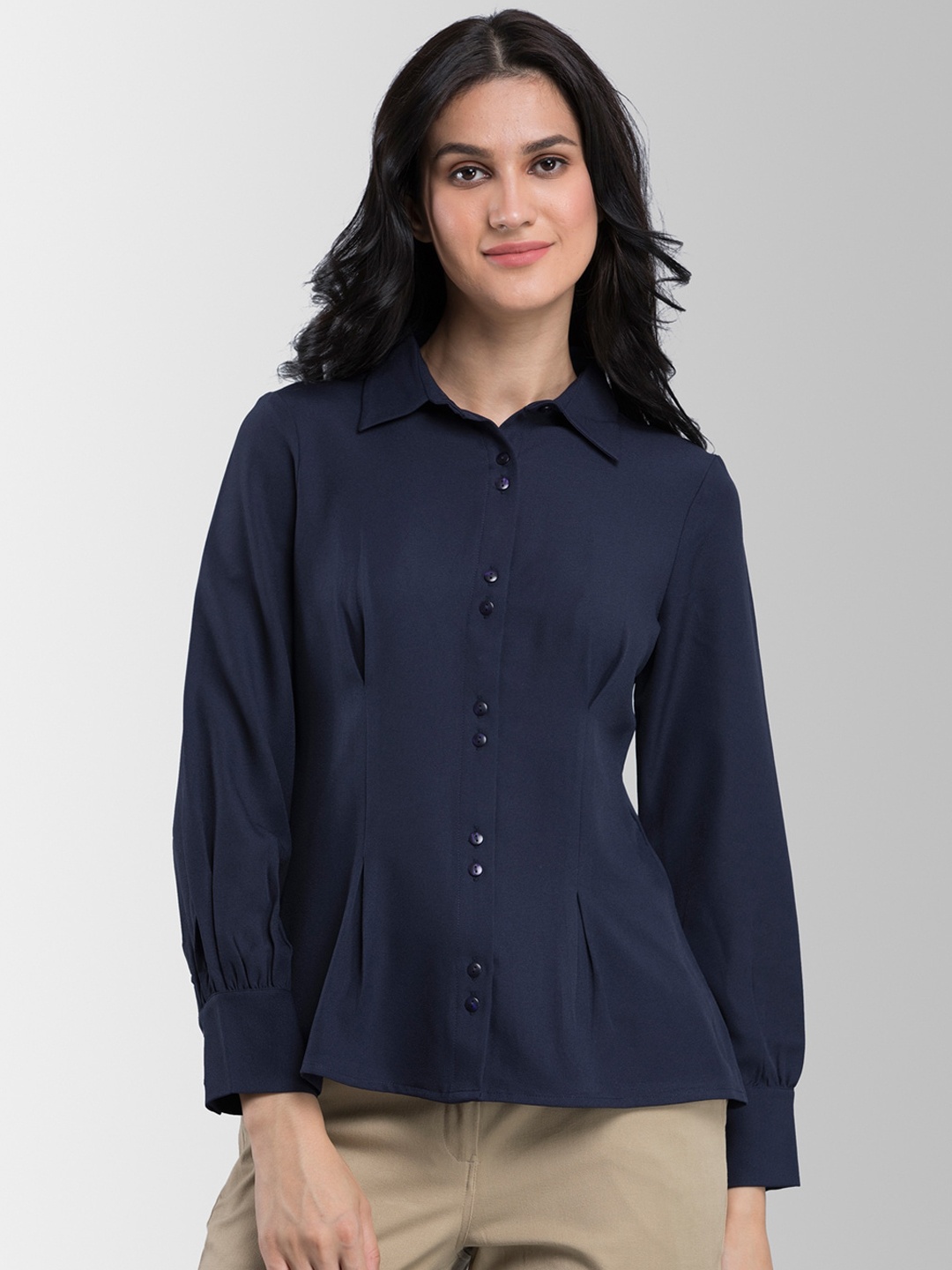 

FableStreet Women Navy Blue Regular Fit Solid Casual Shirt