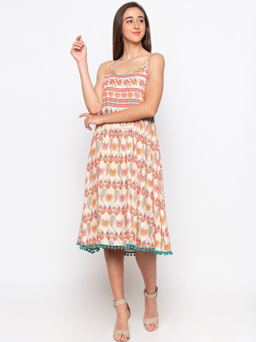 

Globus Women Beige Printed Fit and Flare Dress