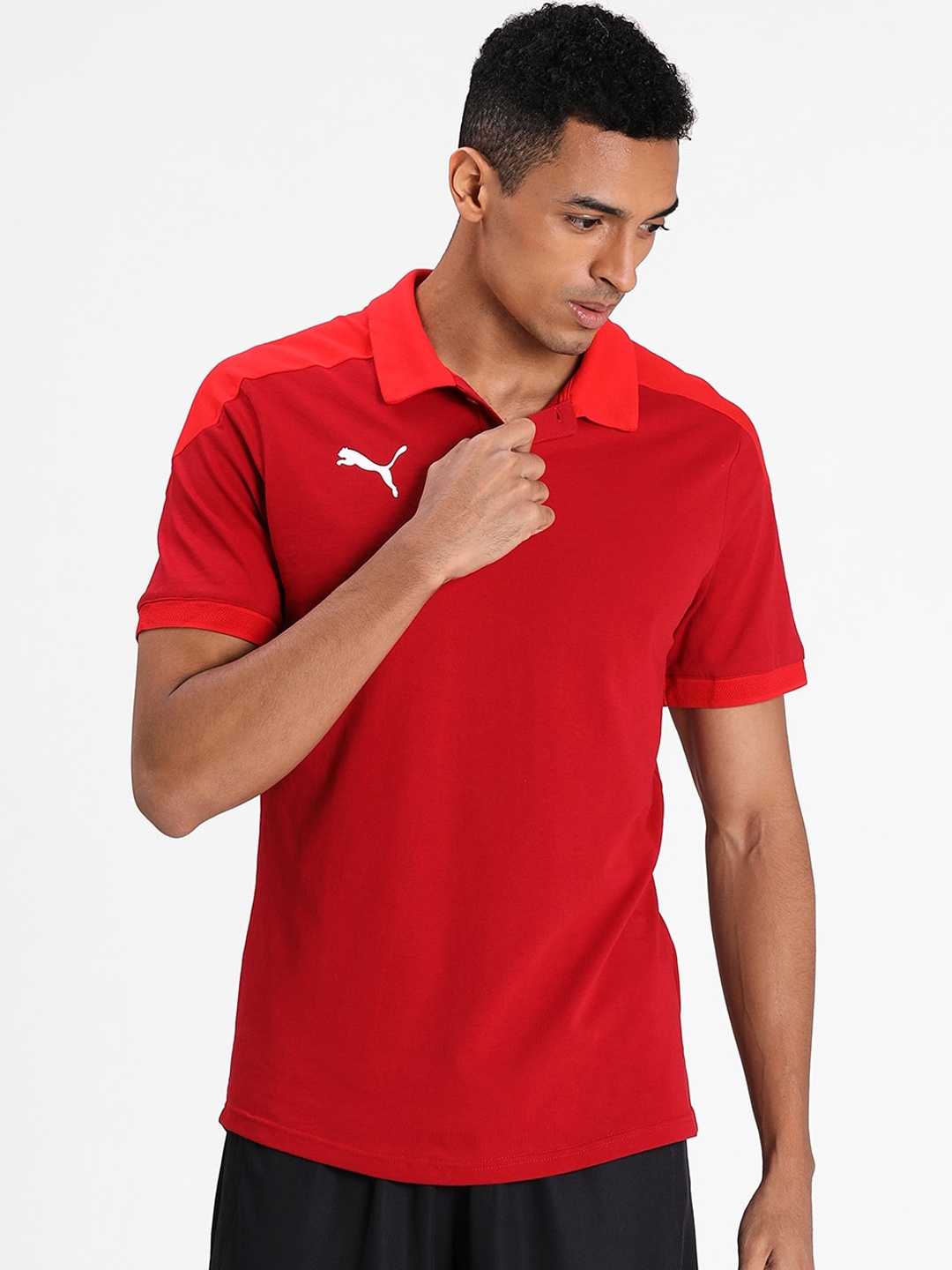 

Puma Men Red Solid Polo Collar teamFINAL 21 Sideline Polo T-shirt