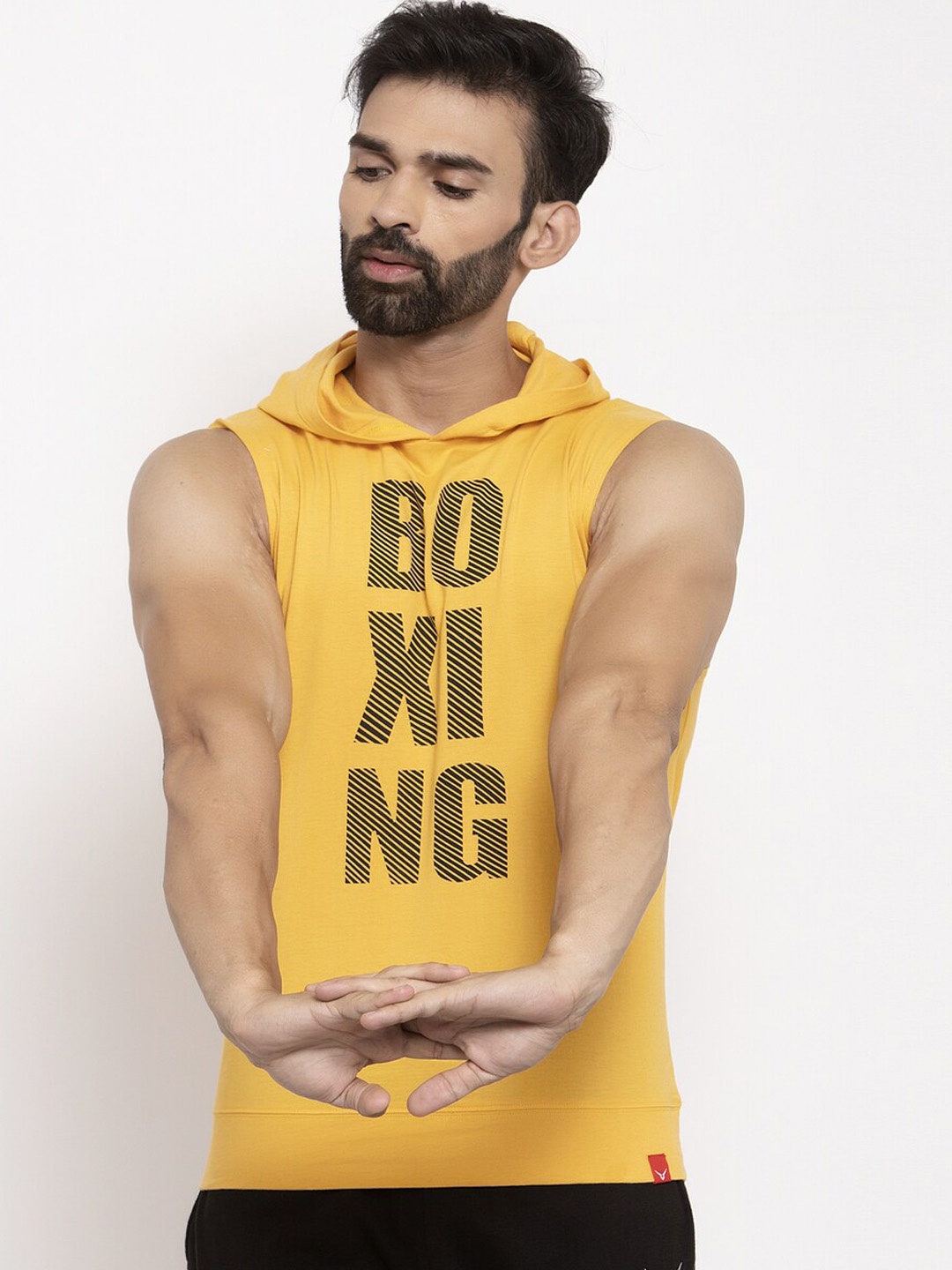 Invincible Men Boxing Sleeveless Hoody, Yellow