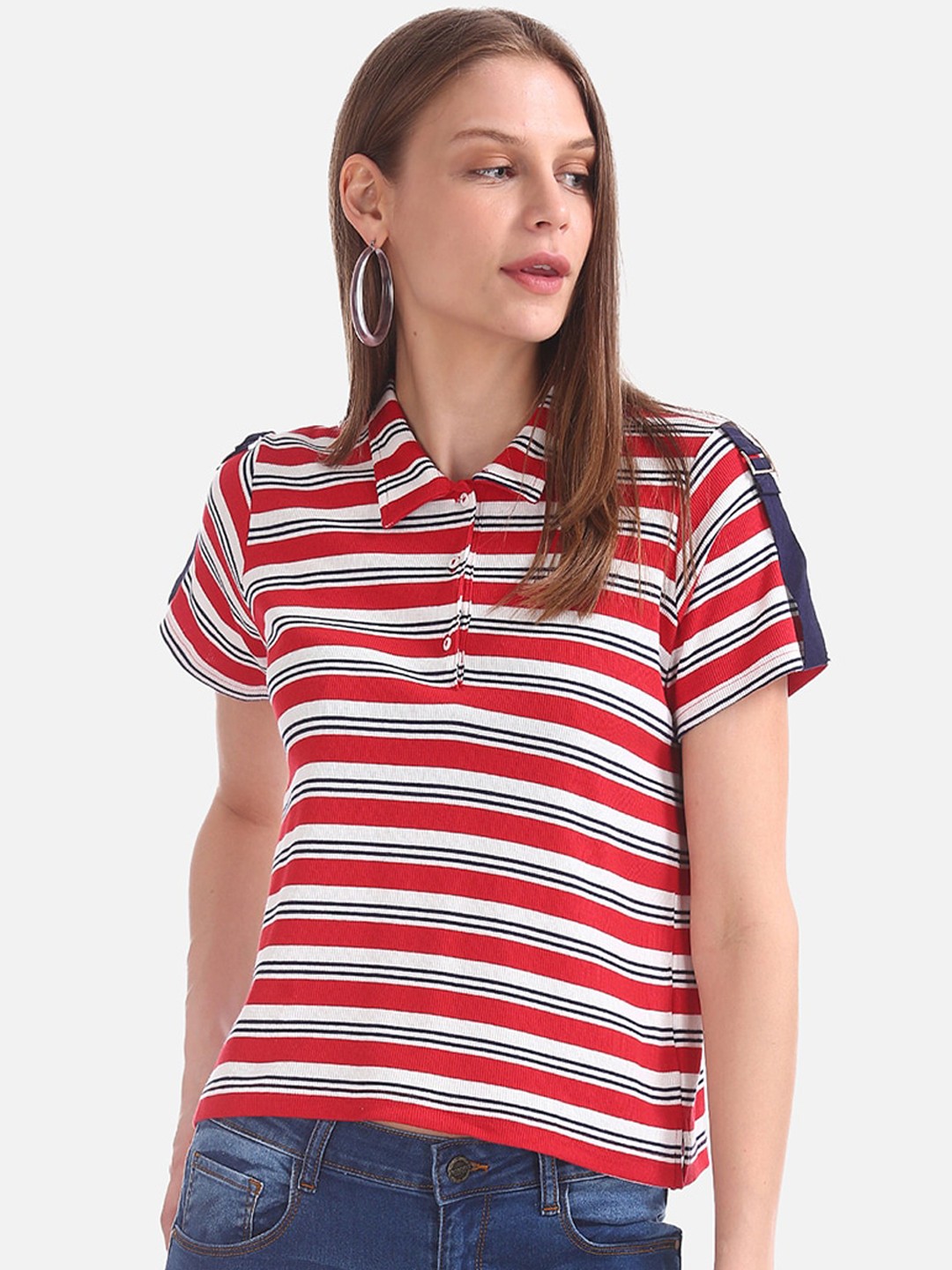 

Cherokee Women Red Striped Shirt Style Top