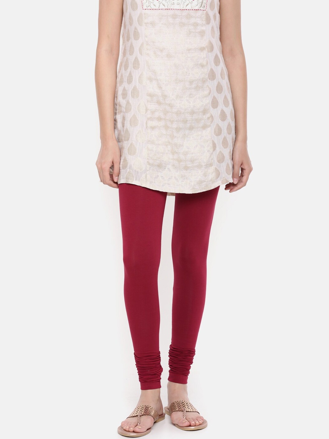 

De Moza Women Red Solid Churidar-Length Leggings