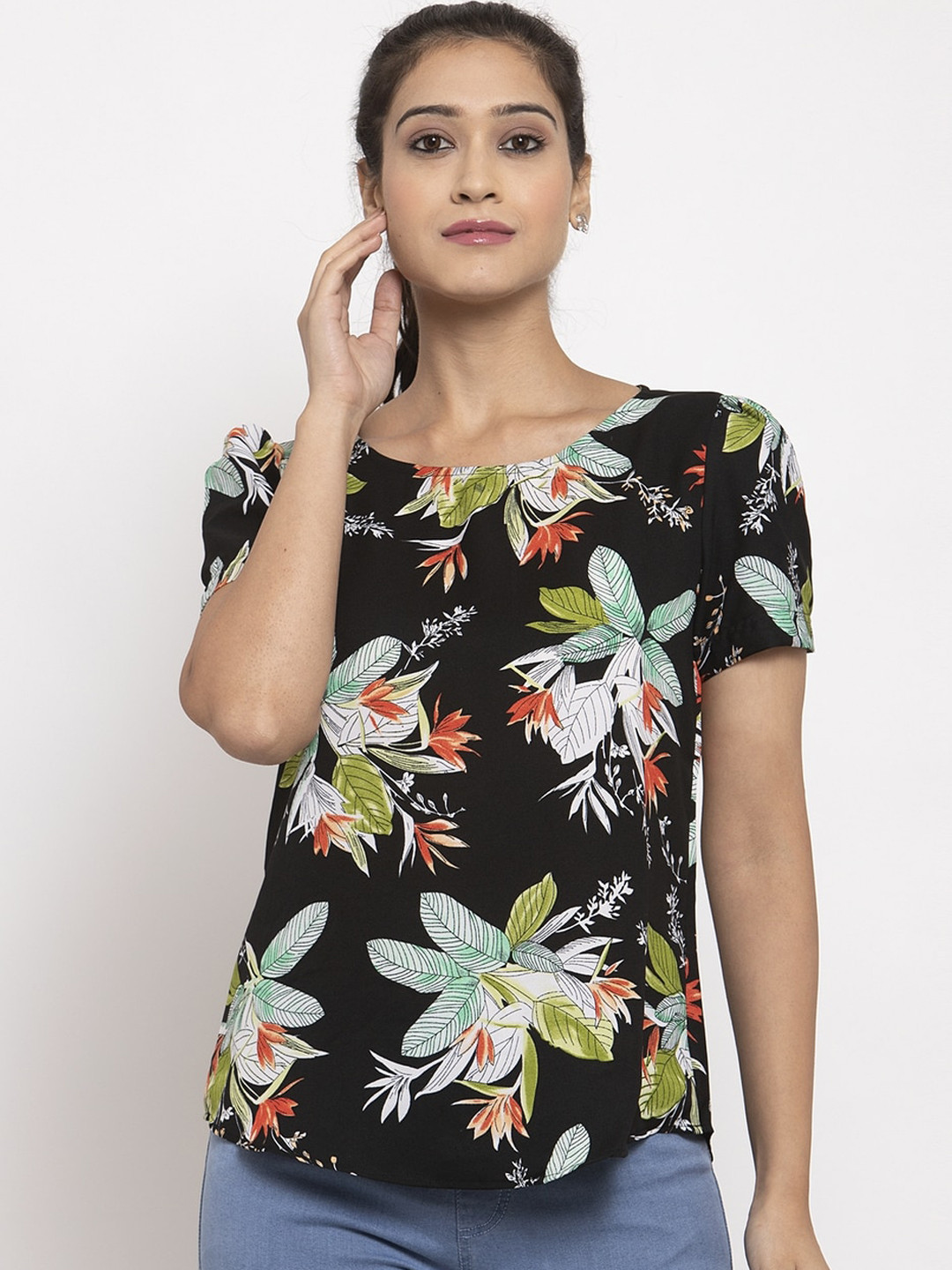 

Just Wow Women Black Floral Printed Top