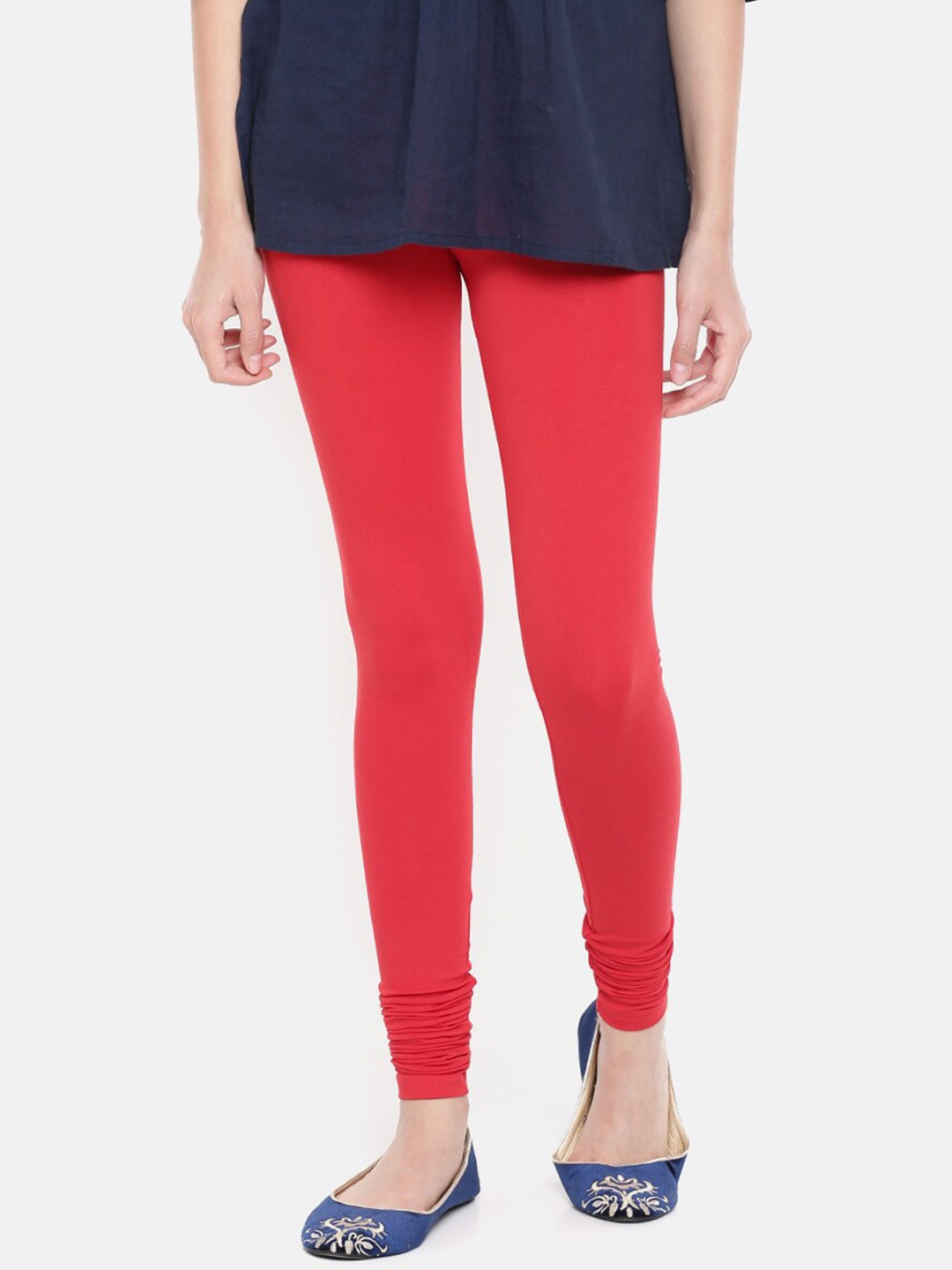 

De Moza Women Red Solid Churidar-Length Leggings