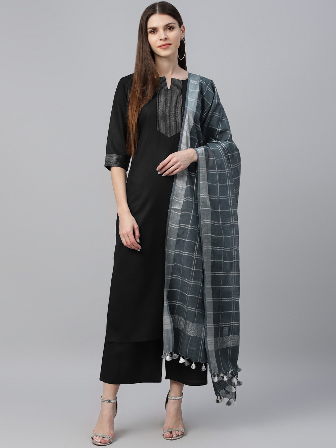 

Libas Women Black Solid Kurta with Palazzos & Dupatta