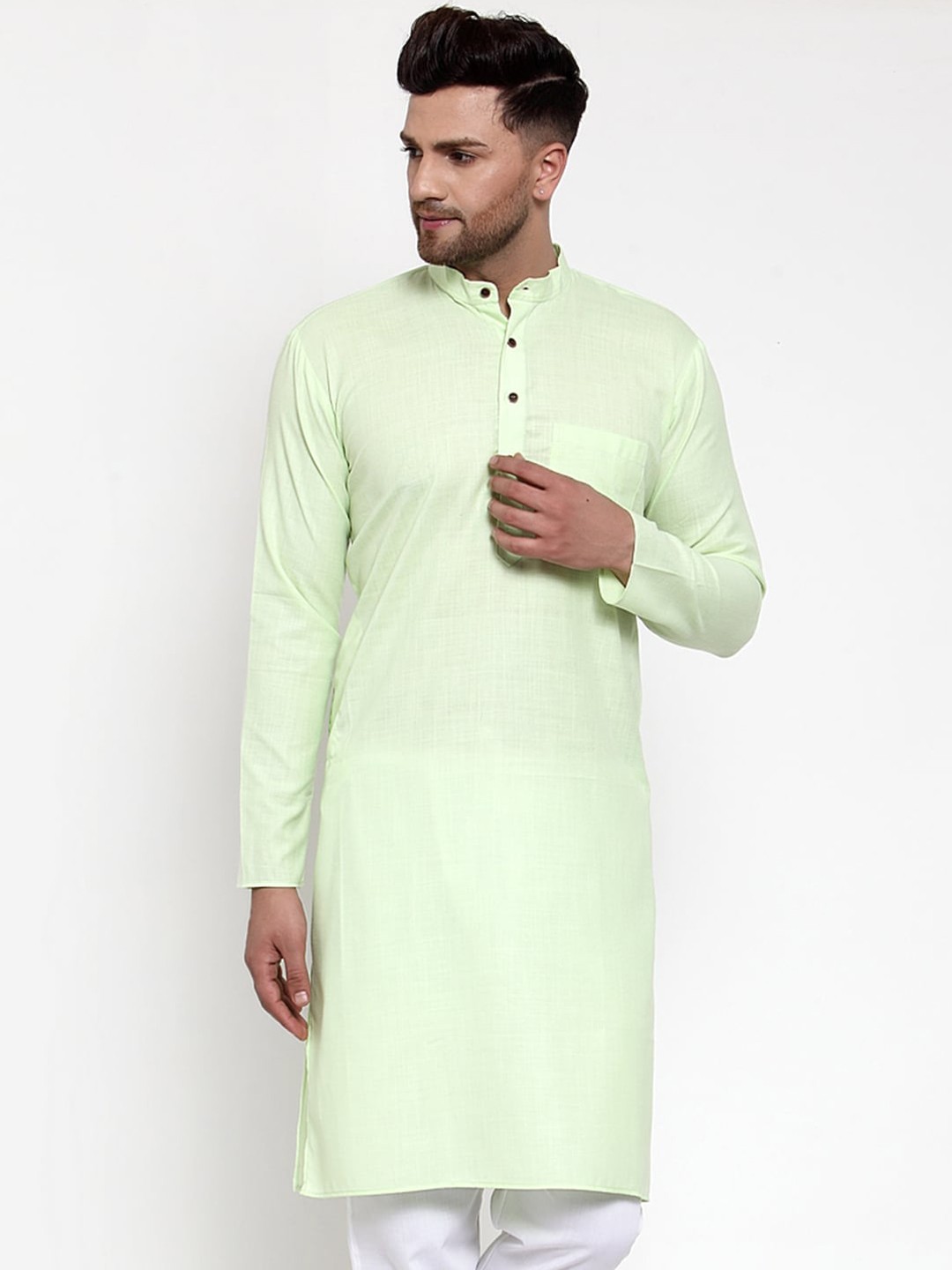 

Jompers Men Lime Green Solid Straight Kurta