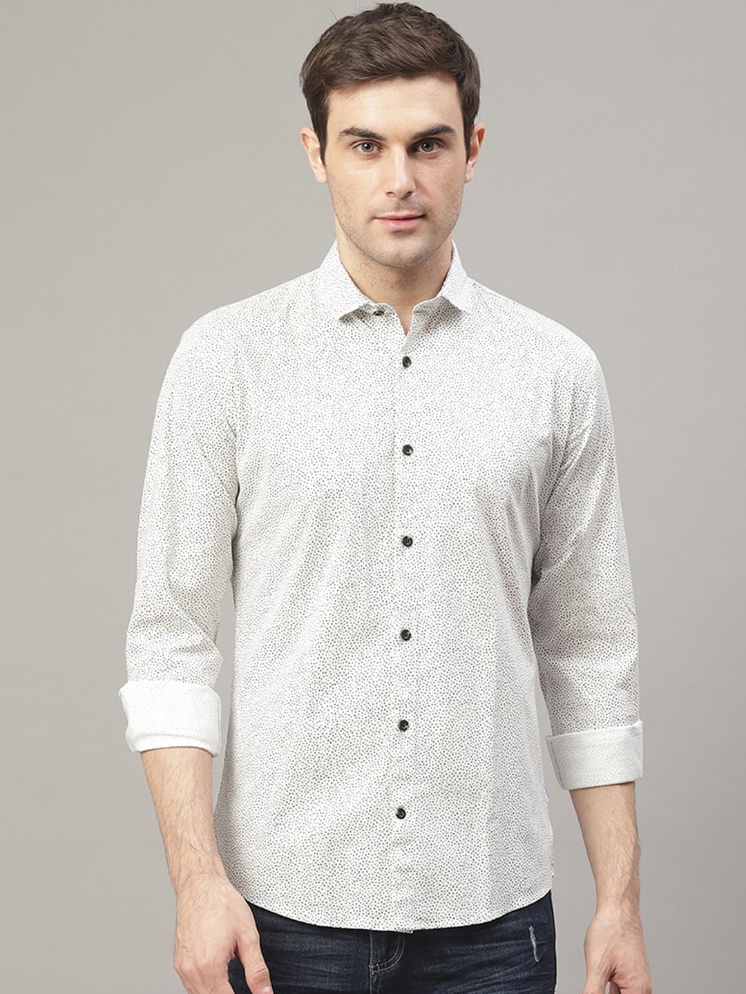 

LINDBERGH Men Off-White Slim Fit Printed Casual Shirt