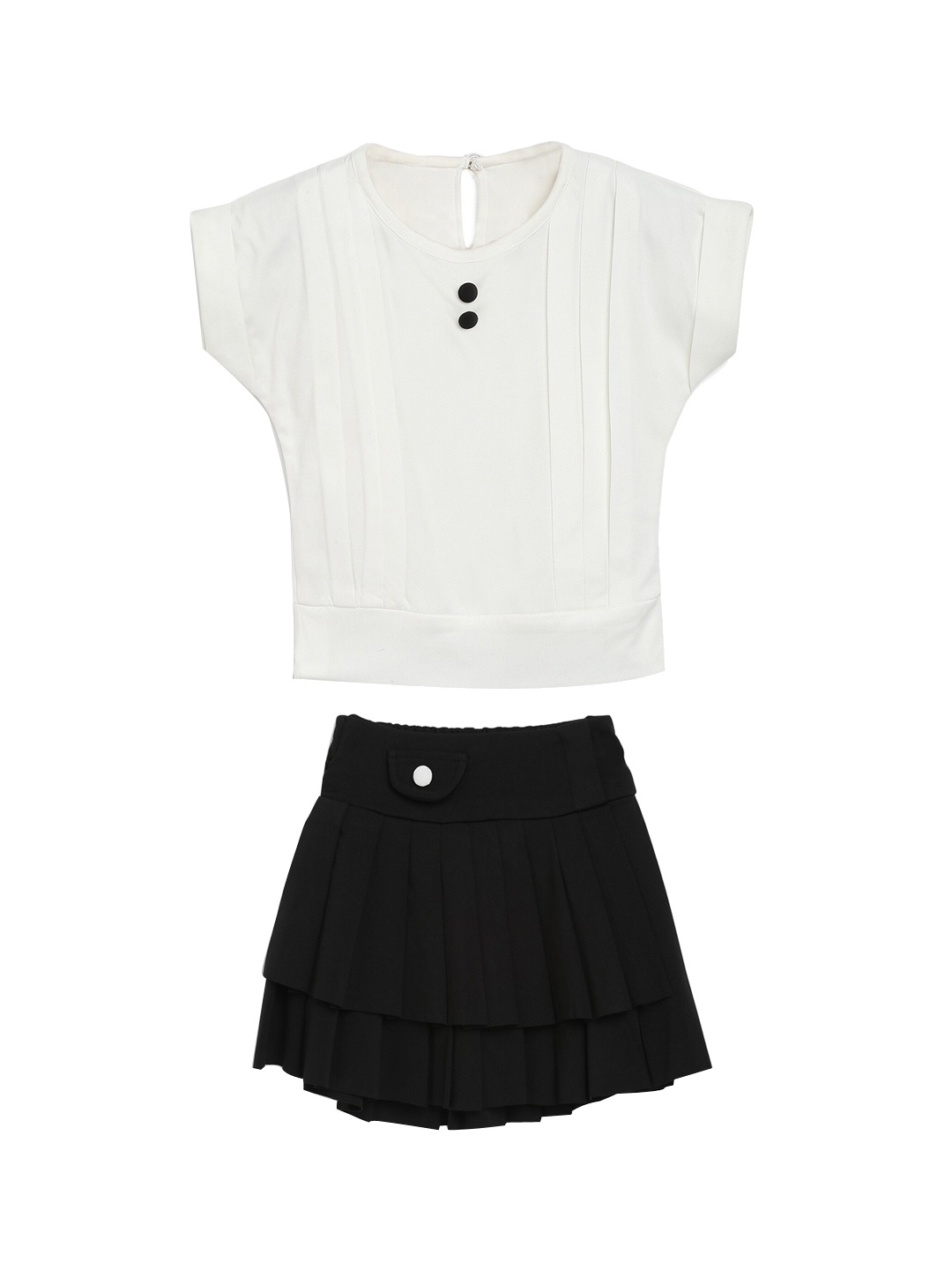 ADIVA Girls White & Black Solid Top With Skirt
