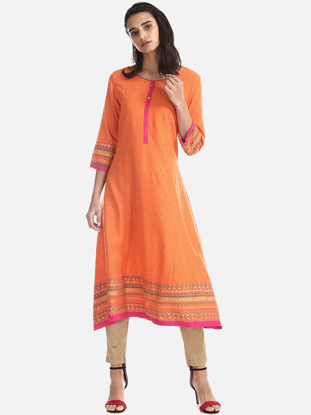 

Anahi Women Orange Printed A-Line Kurta