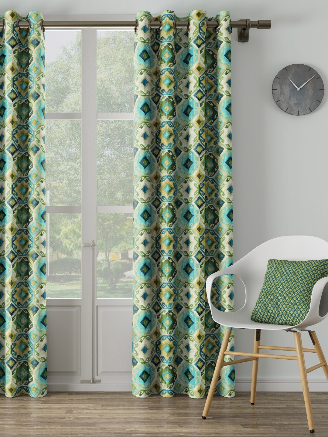 

DDecor Turquoise Blue Printed Single Curtain