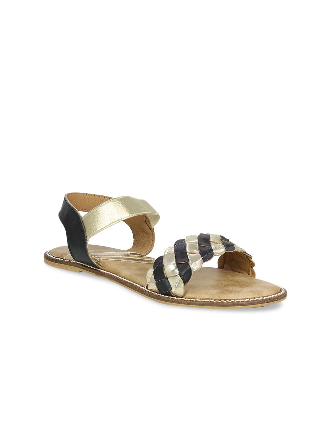 

Inc 5 Women Black & Gold-Toned Open Toe Flats